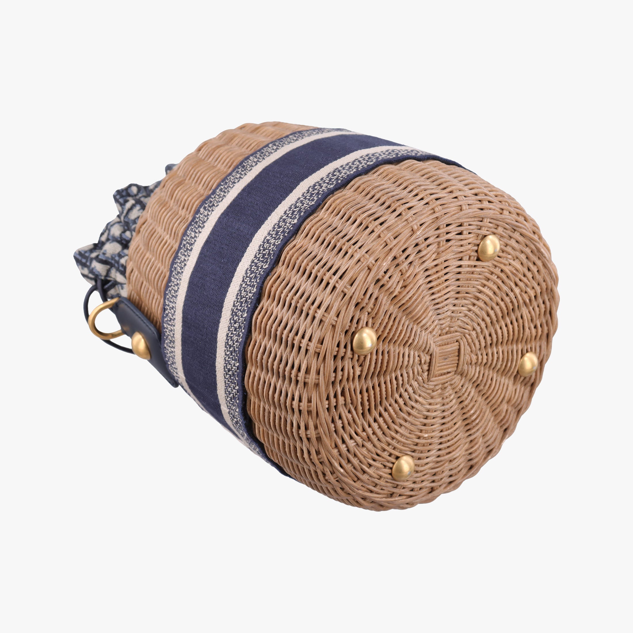 Wicker Basket Beige×navy Natural wicker×Dior oblique jacquard 63-MA-0211ウィッカー バケット ベージュ×ネイビー ナチュラルウィッカー×ディオール オブリーク ジャカード 63-MA-0211
