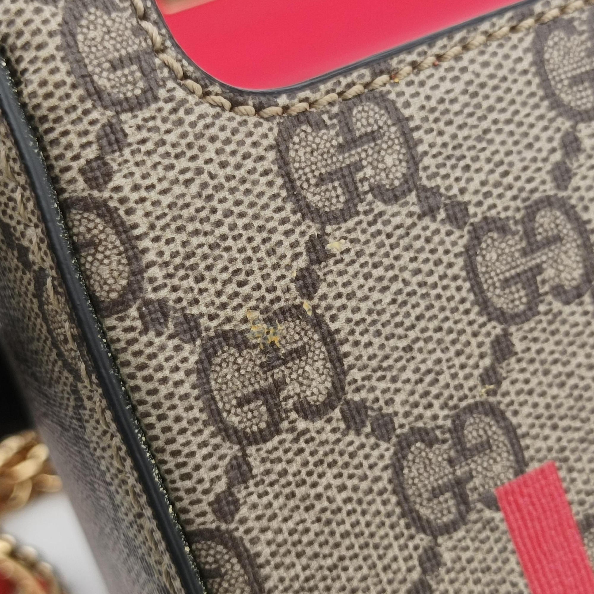 GG flora Padlock Bamboo Brown × Red PVC coated canvas×leather 603221 I037029936GGアップル パドロック バンブー ブラウン × レッド PVCコーティングキャンバス×レザー 603221 I037029936