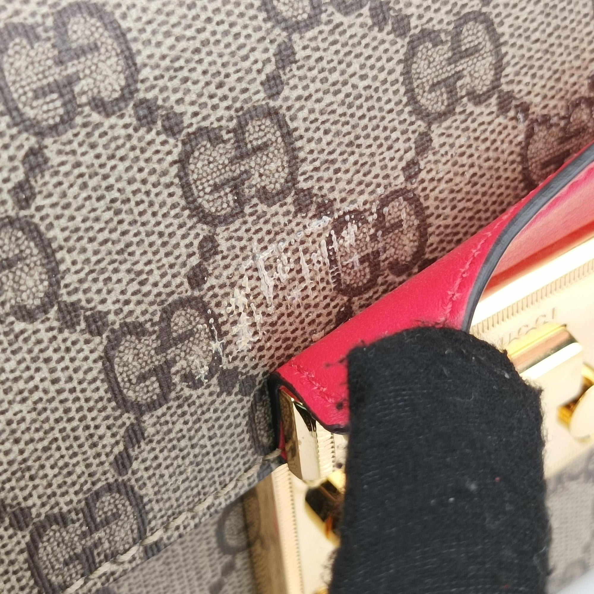 GG flora Padlock Bamboo Brown × Red PVC coated canvas×leather 603221 I037029936GGアップル パドロック バンブー ブラウン × レッド PVCコーティングキャンバス×レザー 603221 I037029936
