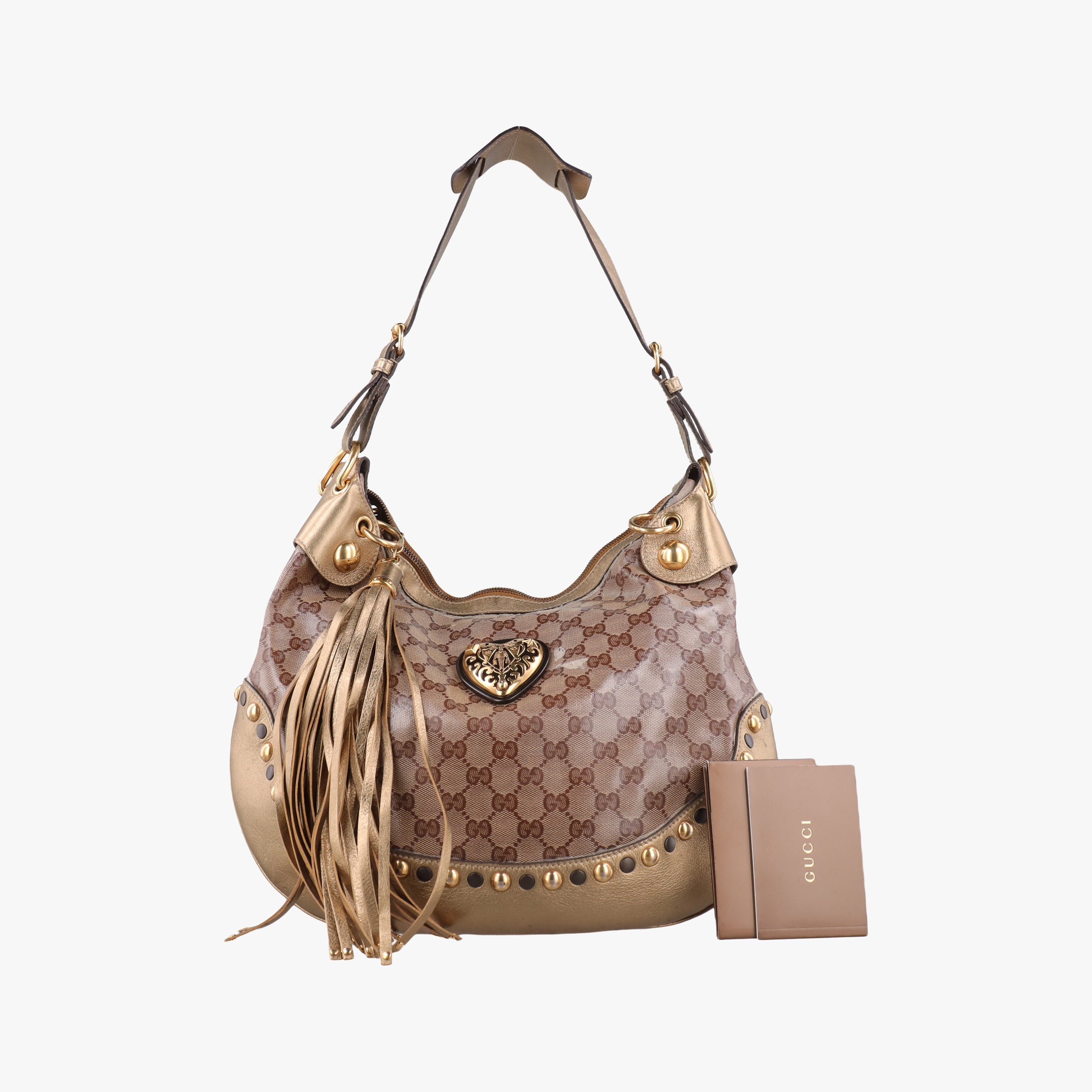 Babouska Heart Hobo khaki×golden PVC coated canvas 211965 F3936531バブースカ ハート ホーボー カーキ×ゴールド PVCコーティングキャンバス 211965 F3936531