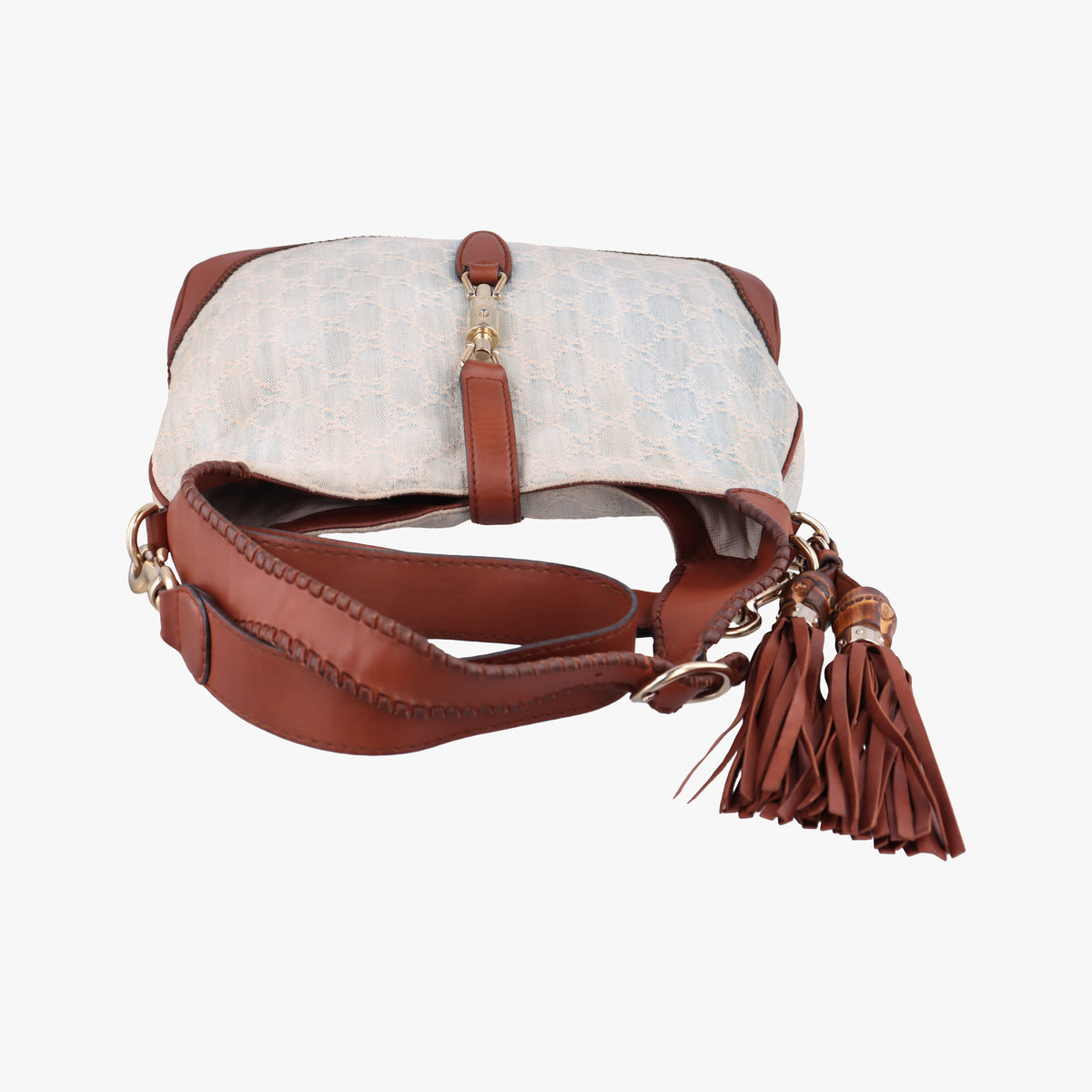 New Jackie White × Brown denim×leather 246907 E010897729ニュージャッキー ホワイト×ブラウン デニム×レザー 246907 E010897729