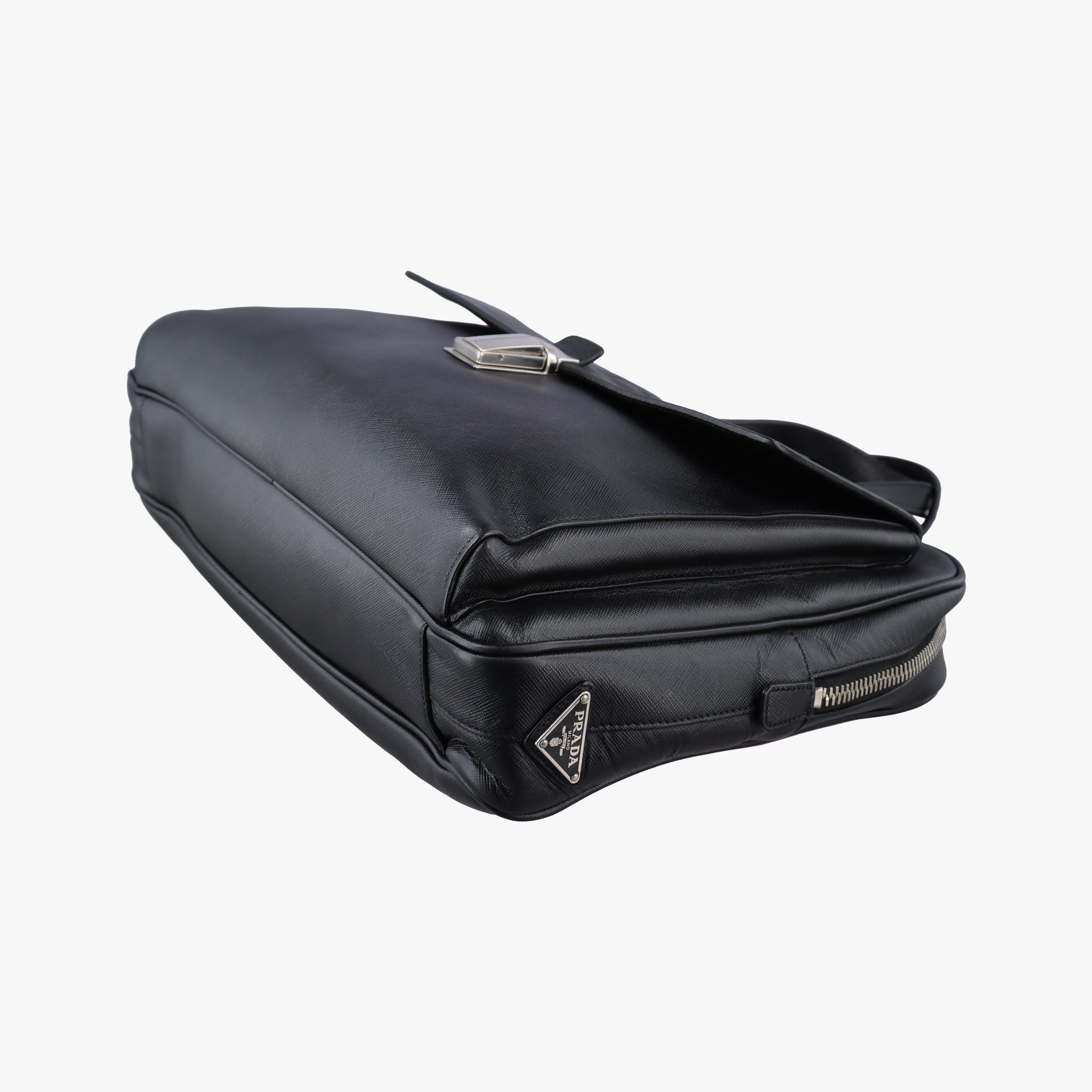Push-Lock Briefcases Black Saffiano Leather 164 58/Nプッシュロックブリーフケース ブラック サフィアーノレザー 164 58/N