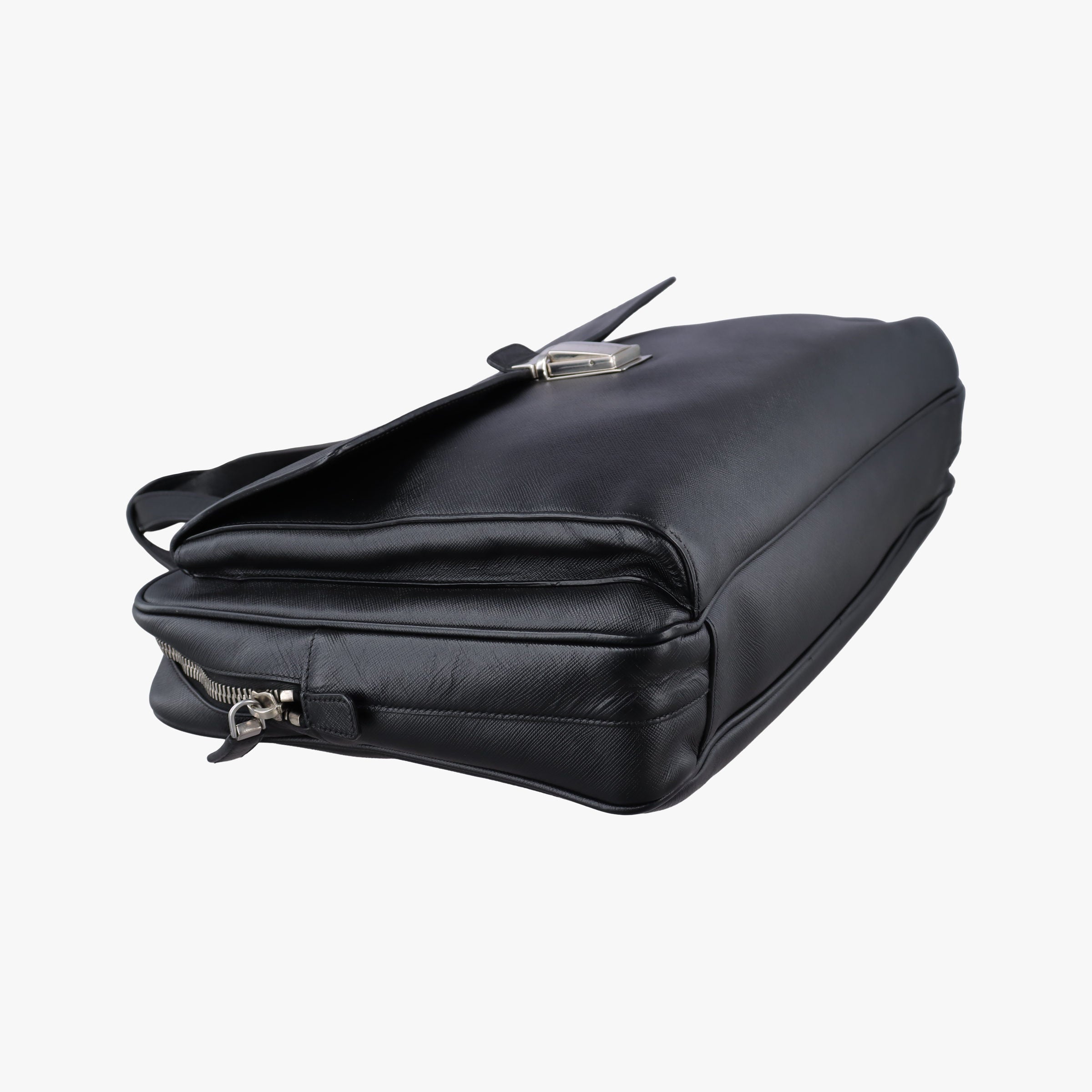 Push-Lock Briefcases Black Saffiano Leather 164 58/Nプッシュロックブリーフケース ブラック サフィアーノレザー 164 58/N
