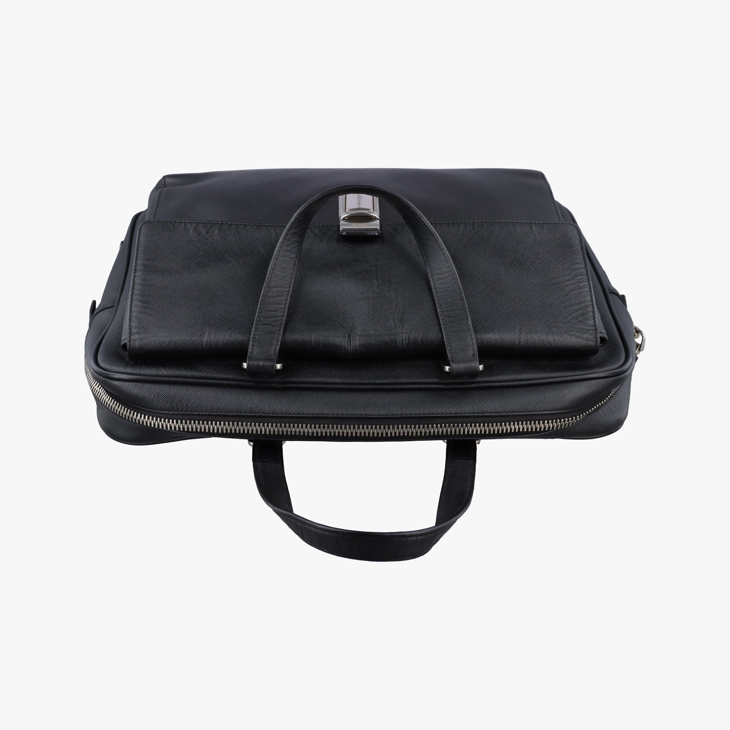 Push-Lock Briefcases Black Saffiano Leather 164 58/Nプッシュロックブリーフケース ブラック サフィアーノレザー 164 58/N