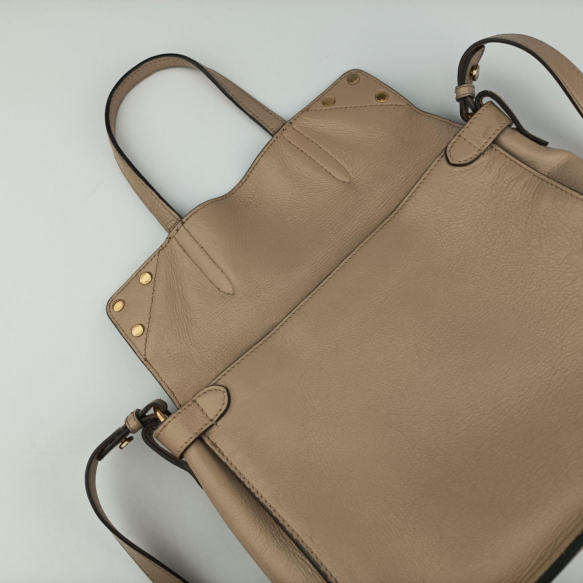 Pre-owned Fendi Flip Beige×Brown Leather×Suede 8BT302 shoulderbag | stylenewstar