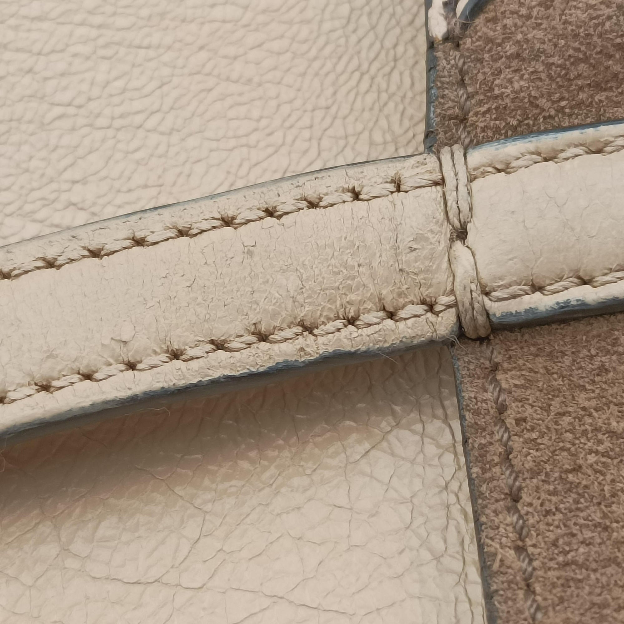 Pre-owned Fendi Flip Beige×Brown Leather×Suede 8BT302 shoulderbag | stylenewstar