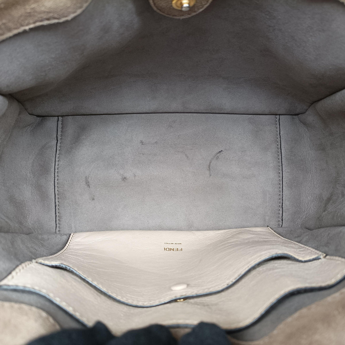 Pre-owned Fendi Flip Beige×Brown Leather×Suede 8BT302 shoulderbag | stylenewstar