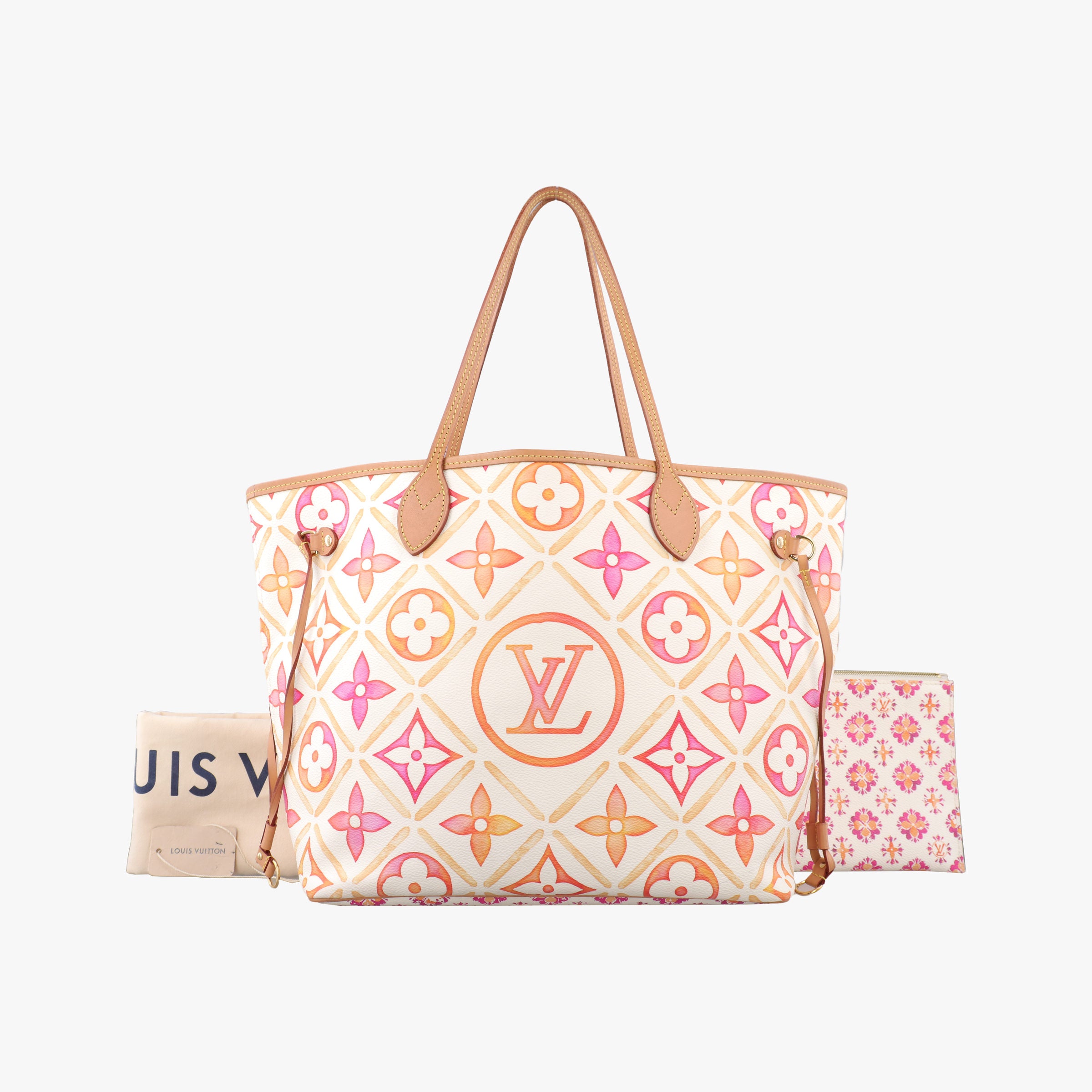 Neverfull MM Orange × White × Orange × Multicolor Monogram Tile Canvas IC Chipネヴァーフル MM オレンジ × ホワイト × オレンジ × マルチカラー モノグラム タイル キャンバス ICチップ