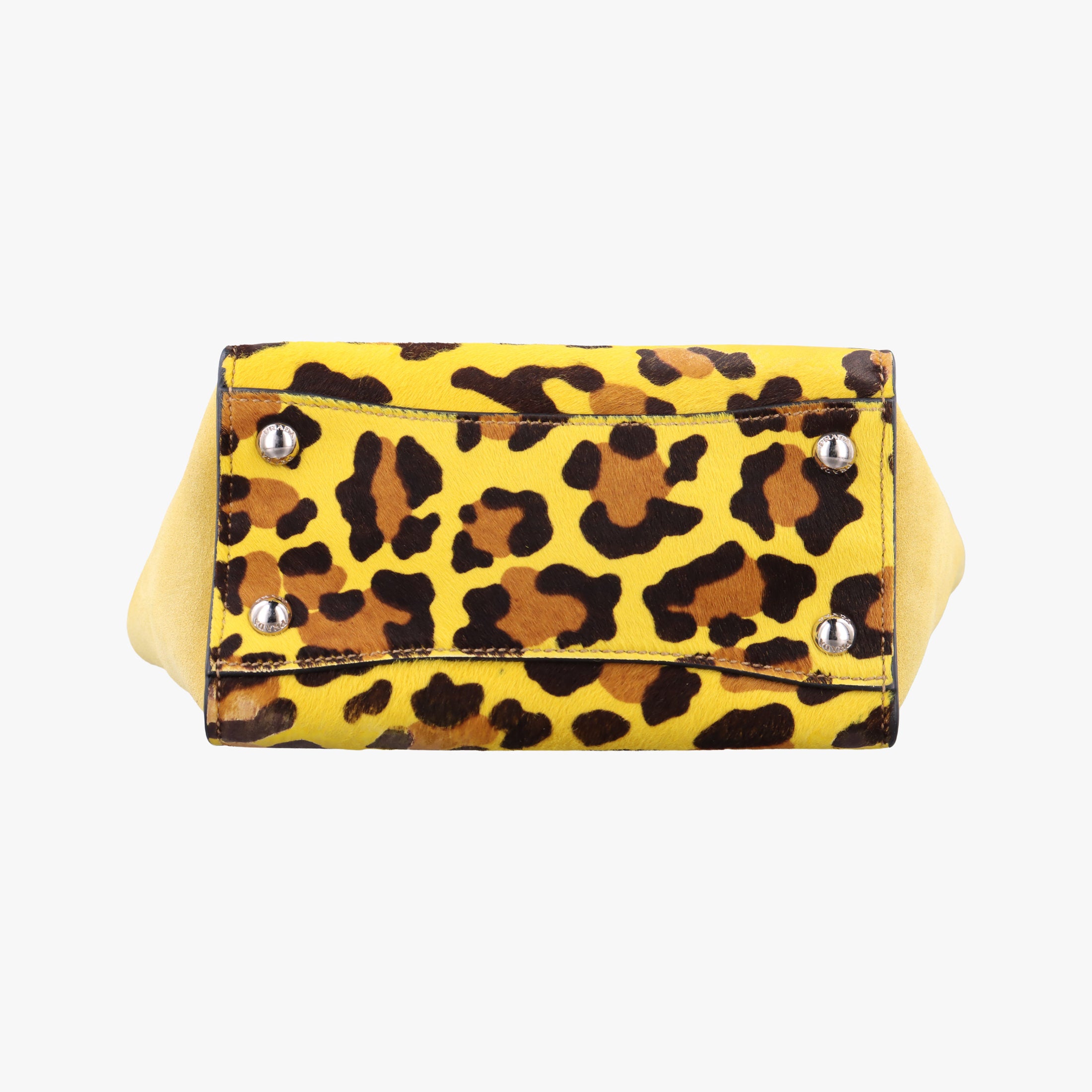 Pre-owned Prada Leopard Pattern Cavallino yellow×Multicolour suede×Leather×ponyhair 1BA025 handbag | stylenewstar