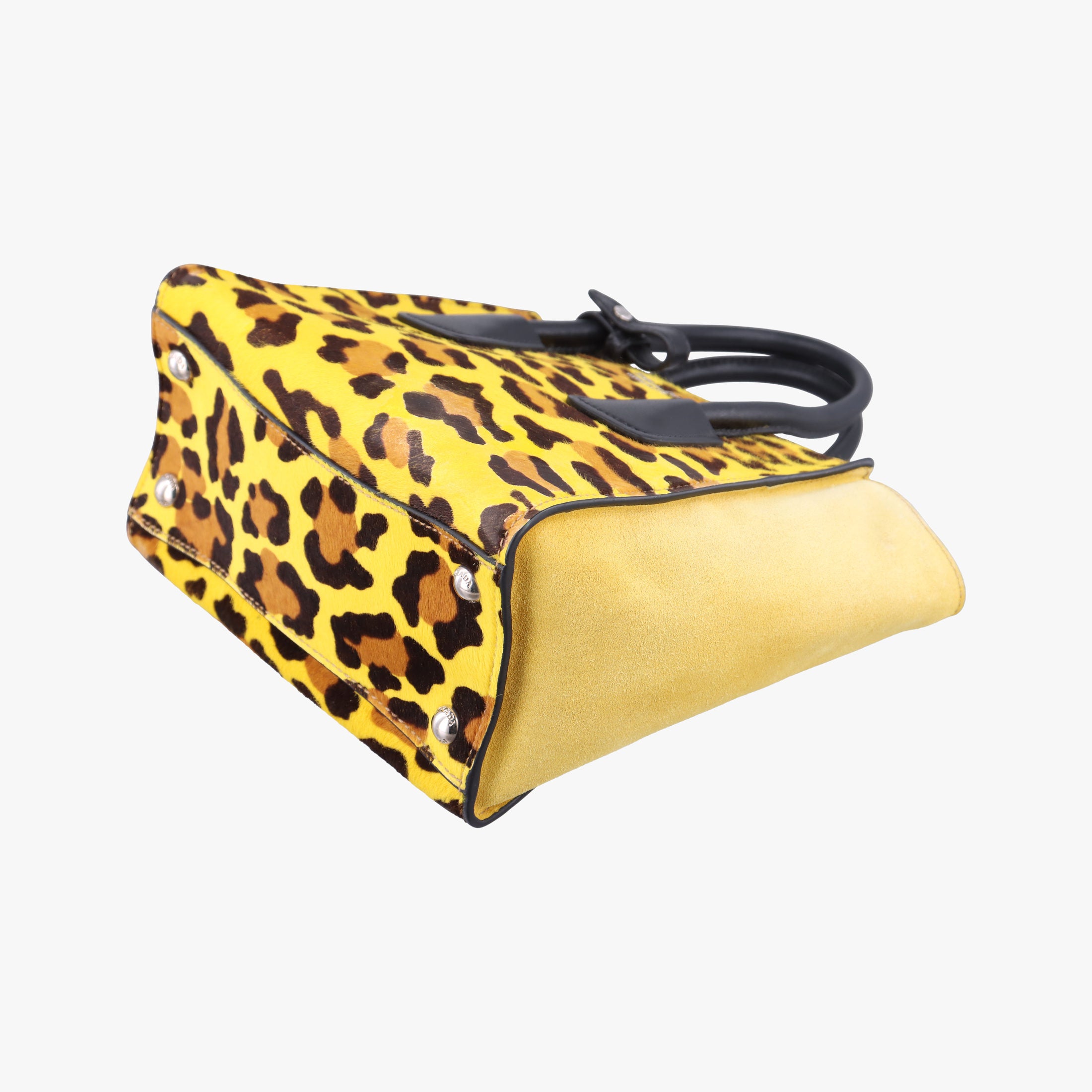 Pre-owned Prada Leopard Pattern Cavallino yellow×Multicolour suede×Leather×ponyhair 1BA025 handbag | stylenewstar