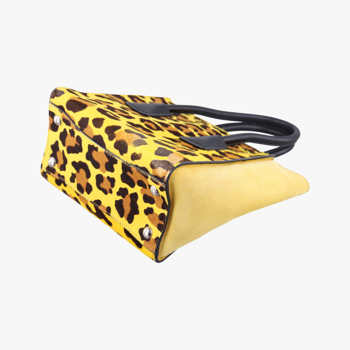 Pre-owned Prada Leopard Pattern Cavallino yellow×Multicolour suede×Leather×ponyhair 1BA025 handbag | stylenewstar