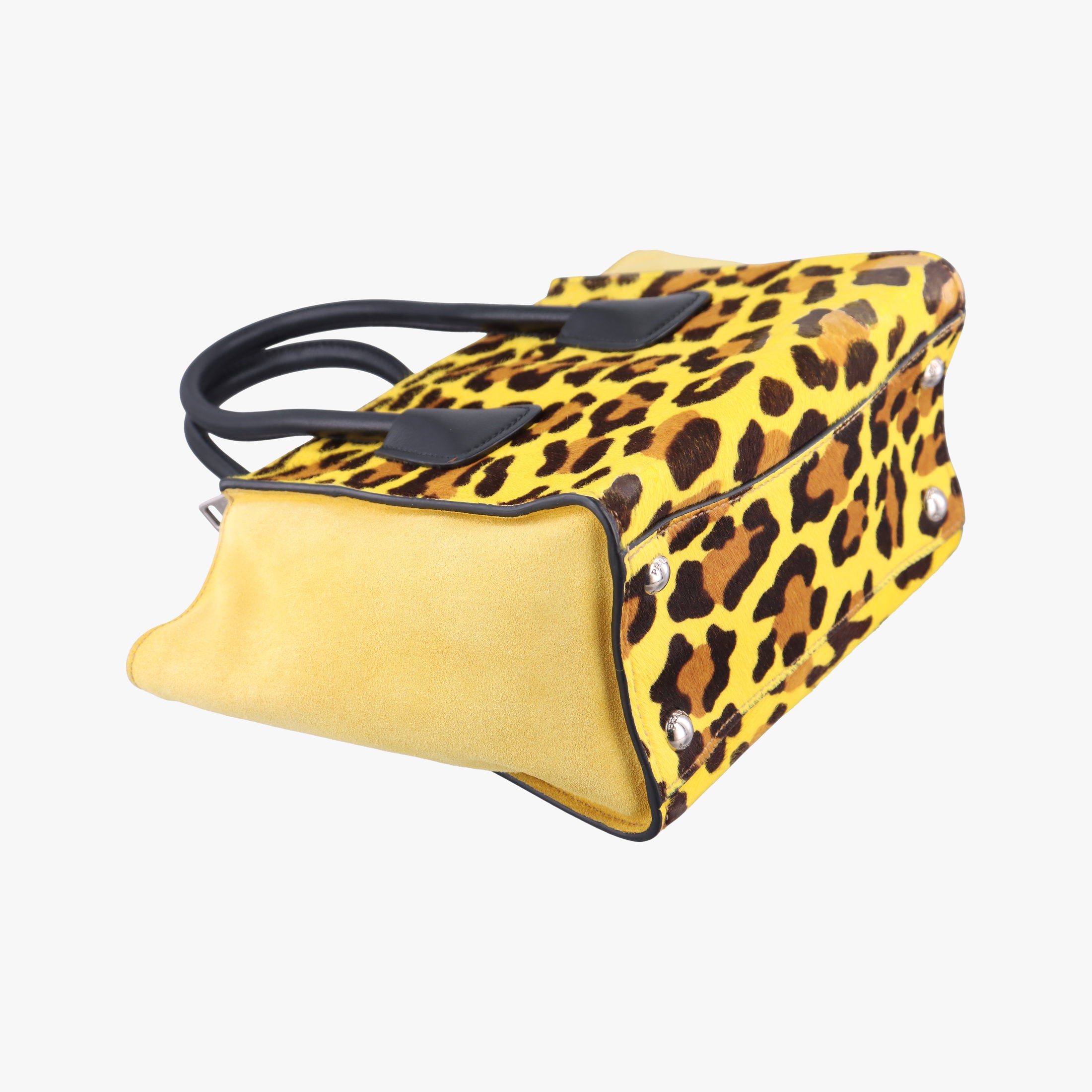 Pre-owned Prada Leopard Pattern Cavallino yellow×Multicolour suede×Leather×ponyhair 1BA025 handbag | stylenewstar
