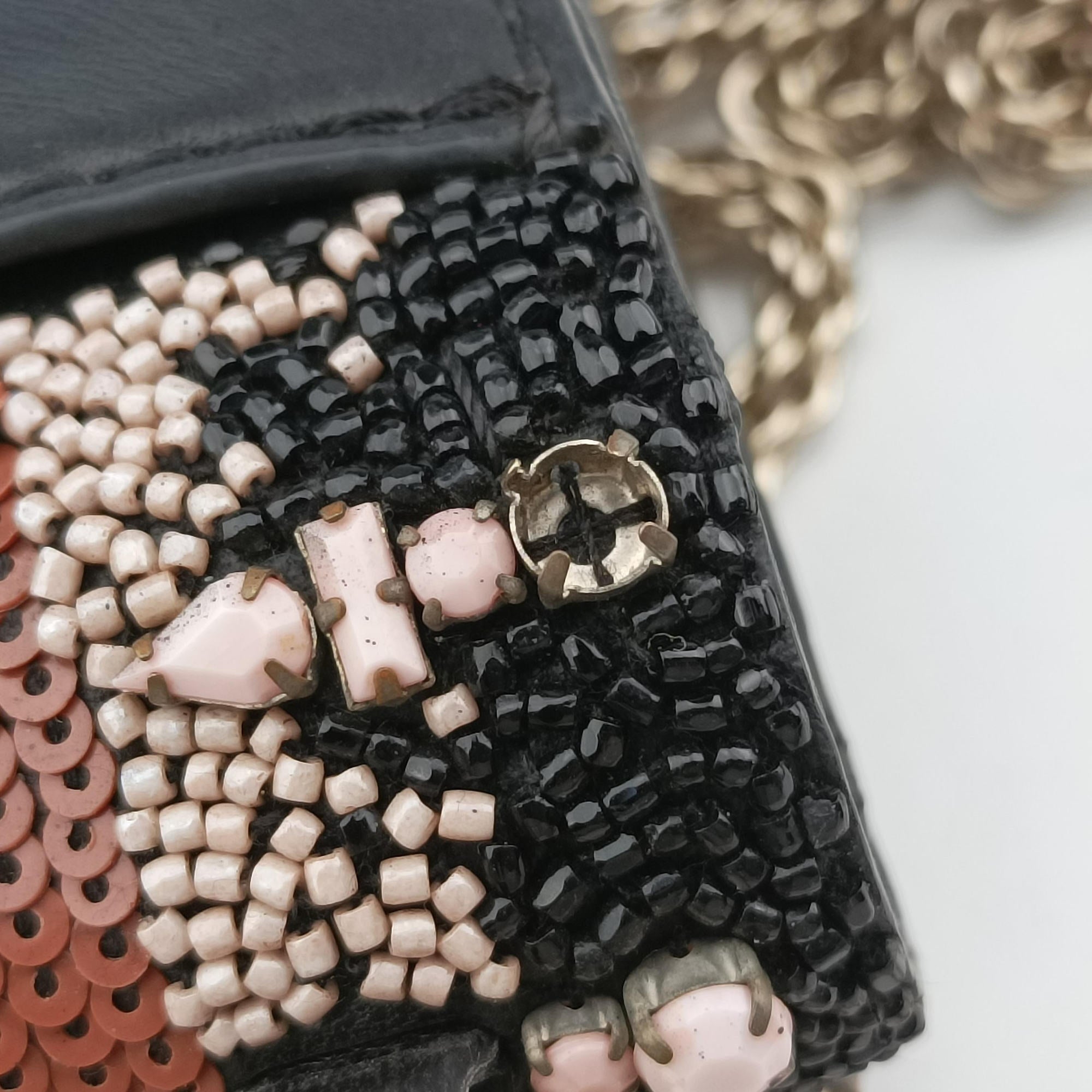 Vintage Valentino Glam Lock Multicolor Bead & Sequins Embroidery × Calf Leather shoulderbag | stylenewstar