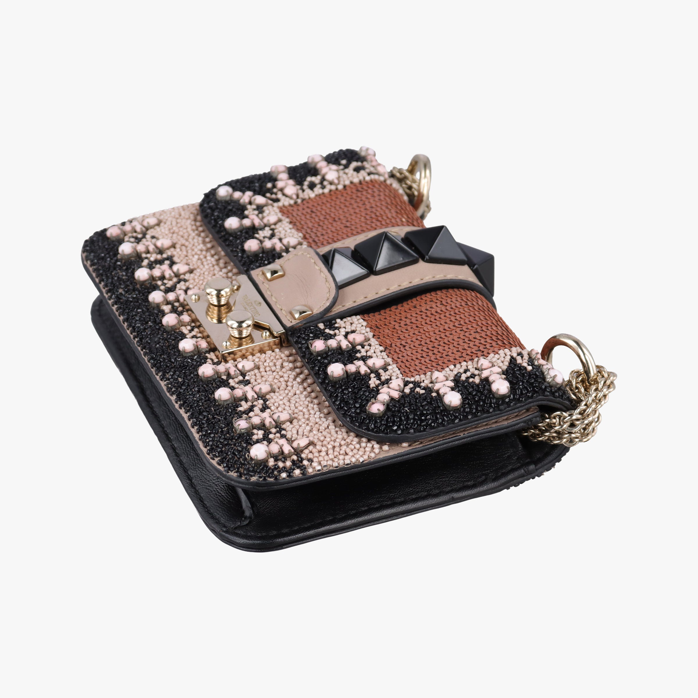 Vintage Valentino Glam Lock Multicolor Bead & Sequins Embroidery × Calf Leather shoulderbag | stylenewstar
