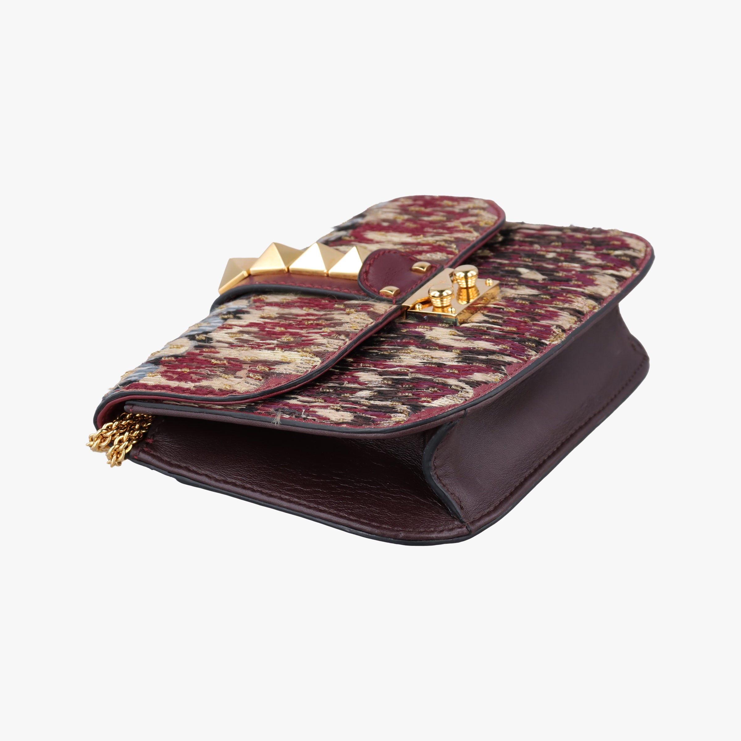 Rockstud Glam Lock Burgundy x Multicolour fabric x Leather BL-J566RPE0ロックスタッズグラムロック ワインレッド x マルチカラー ファブリック×レザー BL-J566RPE0