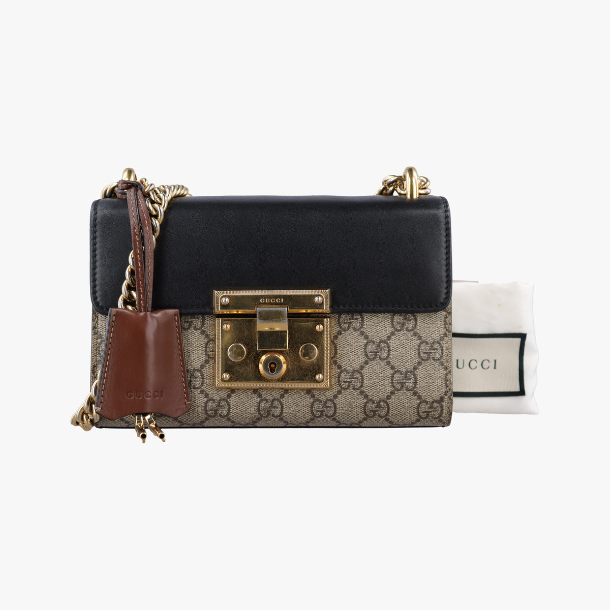 Pre-owned Gucci Padlock beige×black PVC coated canvas×Leather 409487 shoulderbag | stylenewstar