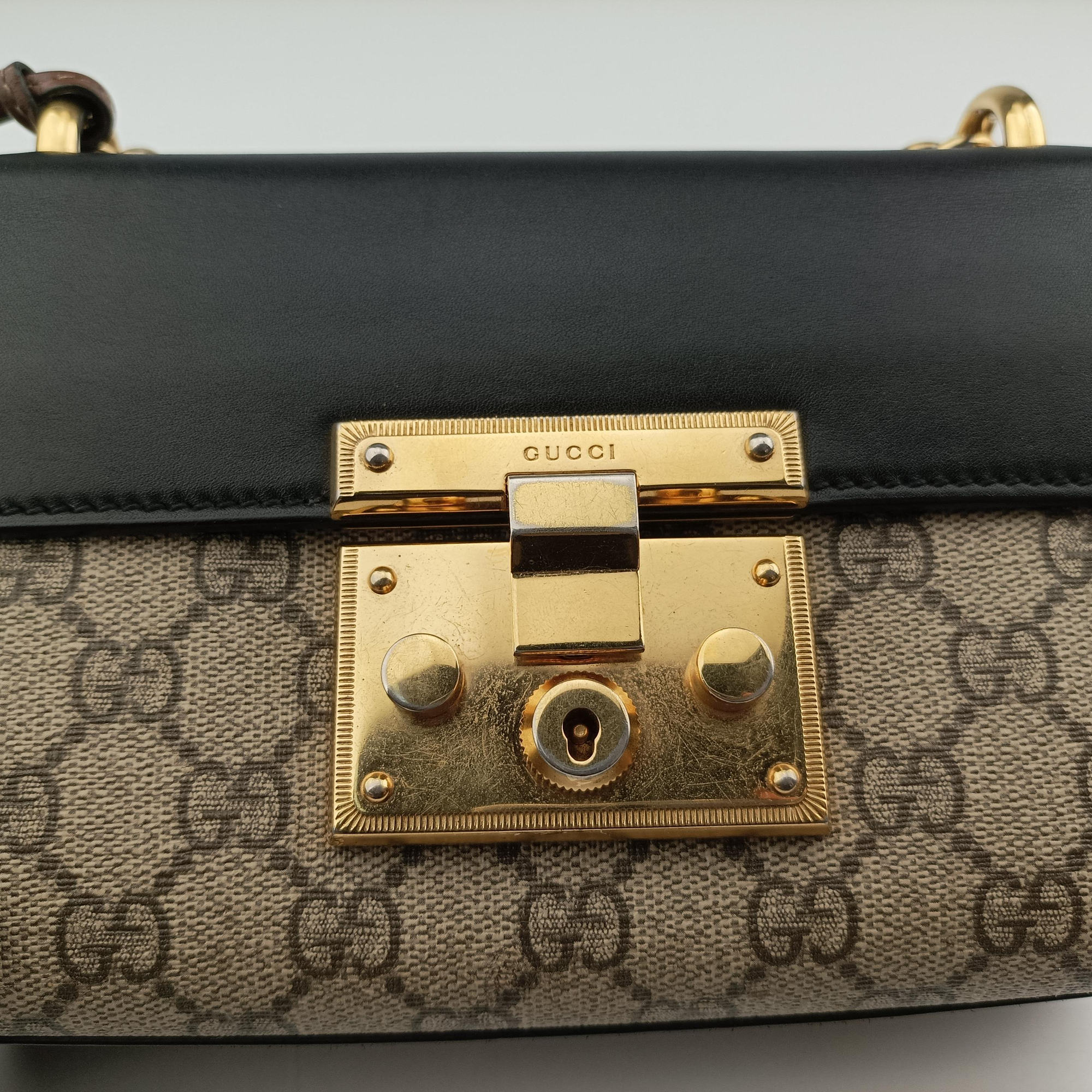 Pre-owned Gucci Padlock beige×black PVC coated canvas×Leather 409487 shoulderbag | stylenewstar