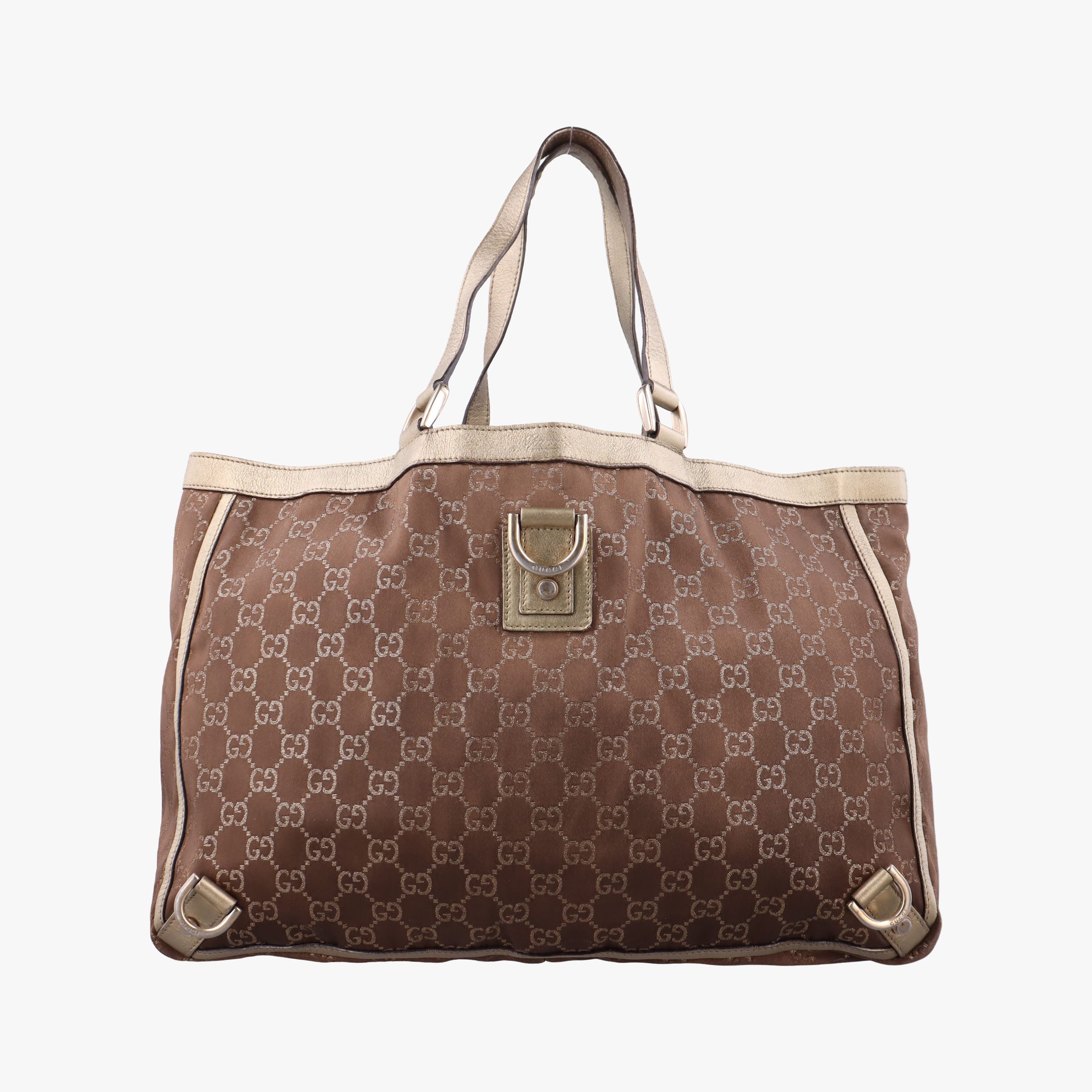 Pre-owned Gucci Abbey line Brown × Gold Leather×canvas 141472 shoulderbag | stylenewstar