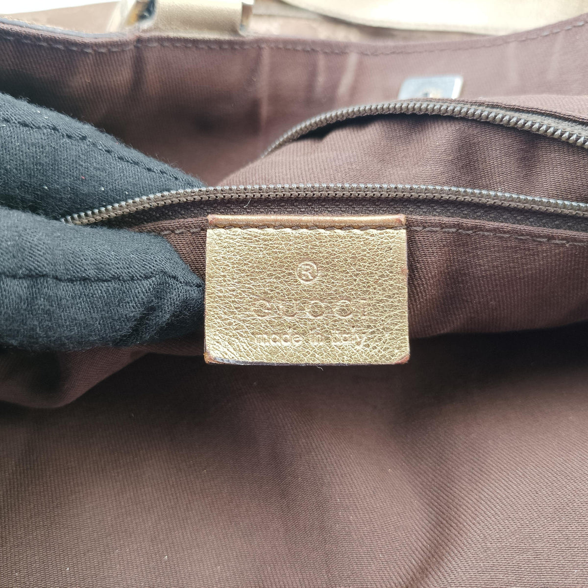 Pre-owned Gucci Abbey line Brown × Gold Leather×canvas 141472 shoulderbag | stylenewstar