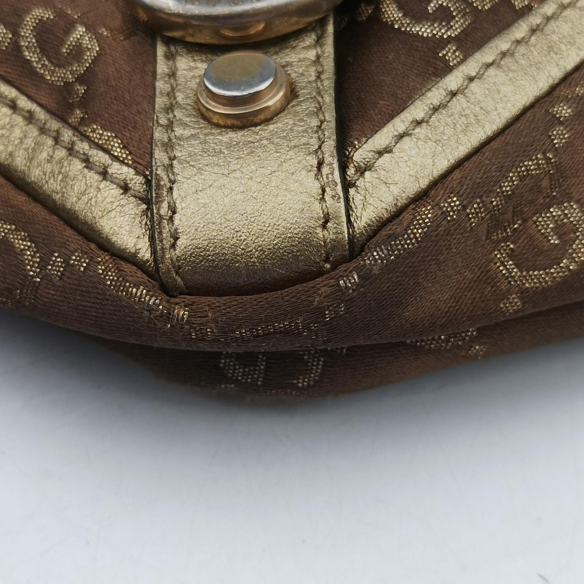 Pre-owned Gucci Abbey line Brown × Gold Leather×canvas 141472 shoulderbag | stylenewstar