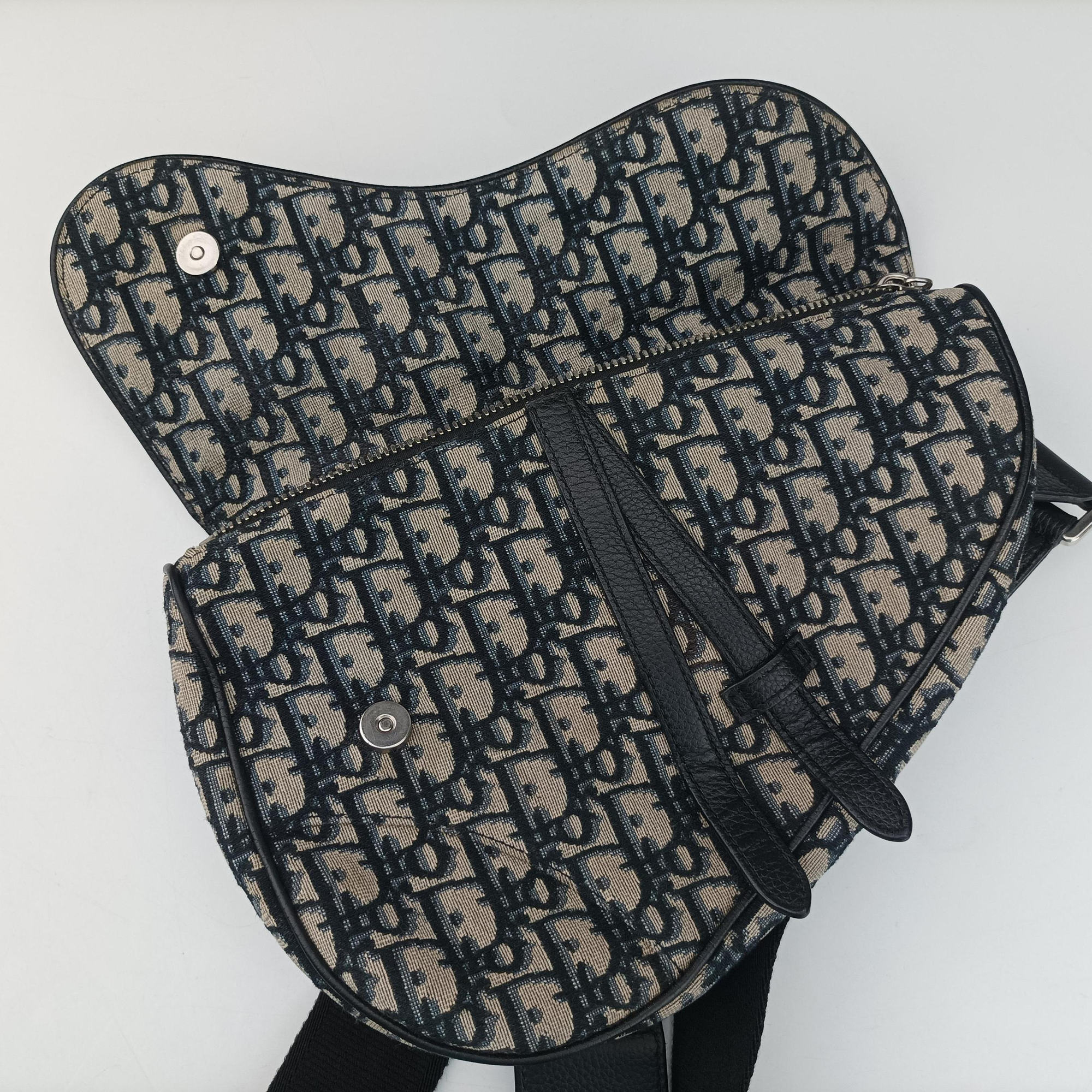 Saddlebags Gray×Navy×Black Jacquard×Leather 02-BO-1129サドルバッグ グレー×ネイビー×ブラック ジャガード×レザー 02-BO-1129