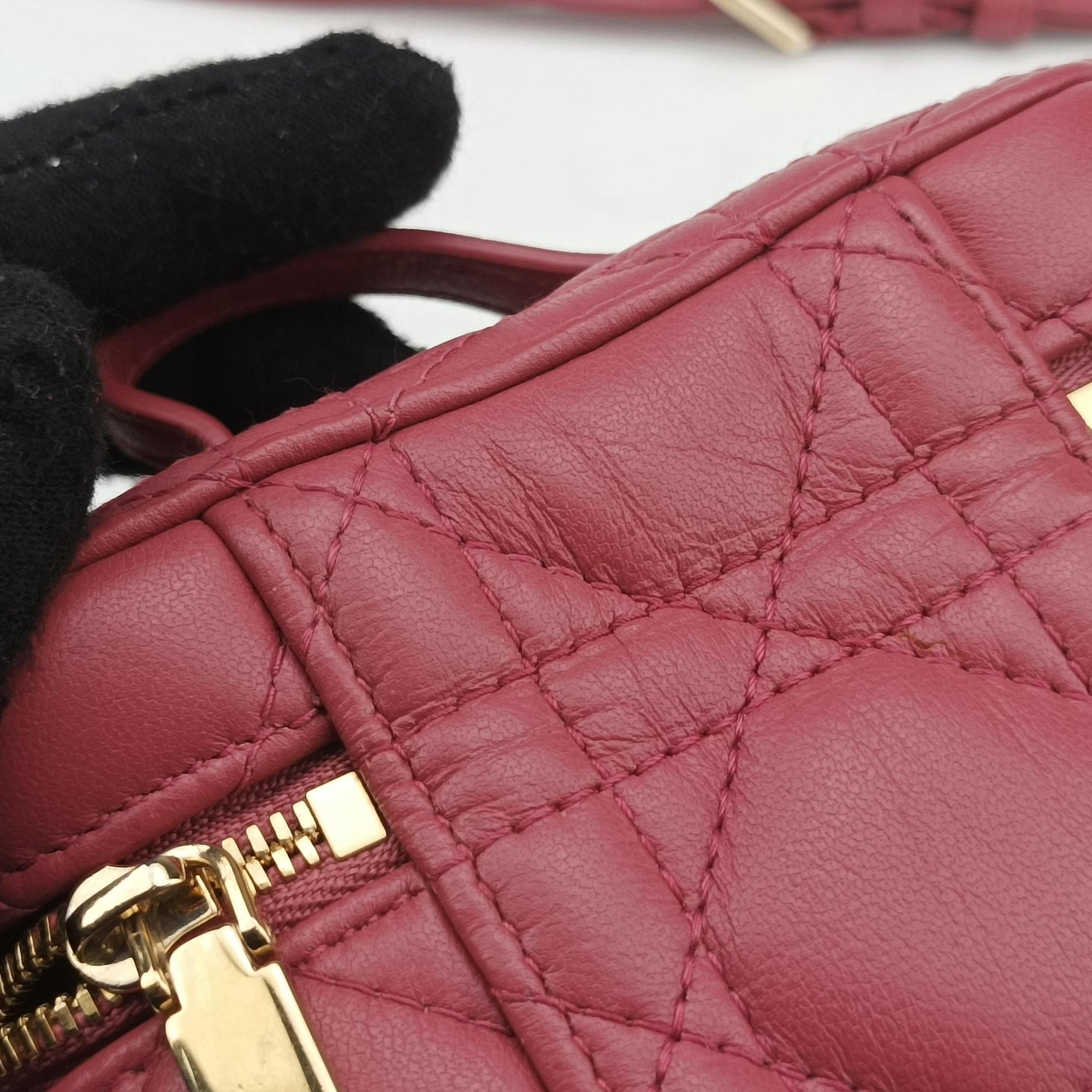 Lady Dior micro vanity RedPink lambskin 23-BO-0211レディディオール マイクロ ヴァニティ レッドピンク ラムスキン 23-BO-0211