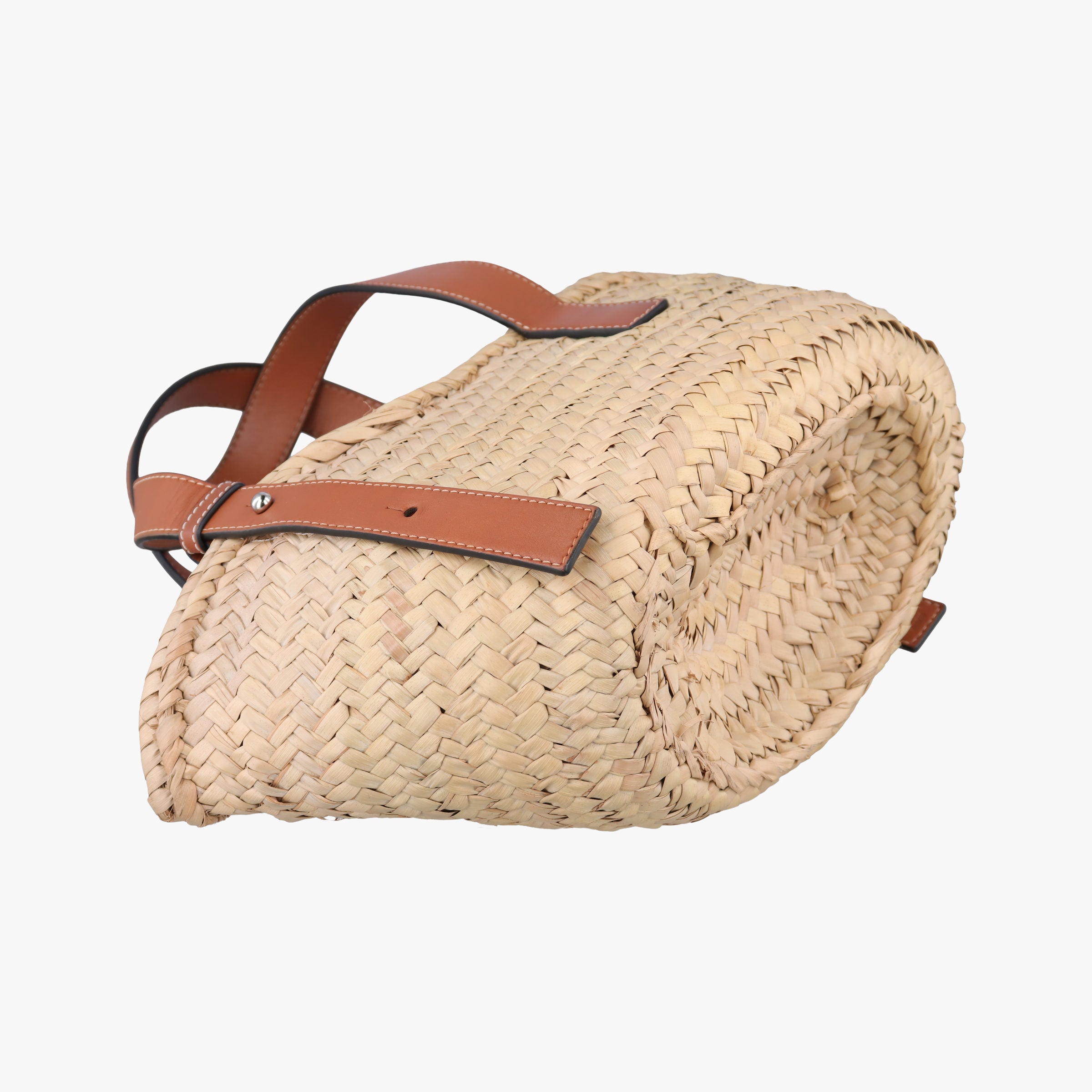 basket Beige×Brown Leather × Raffia 411708バスケット ベージュ×ブラウン レザー x ラフィア 411708