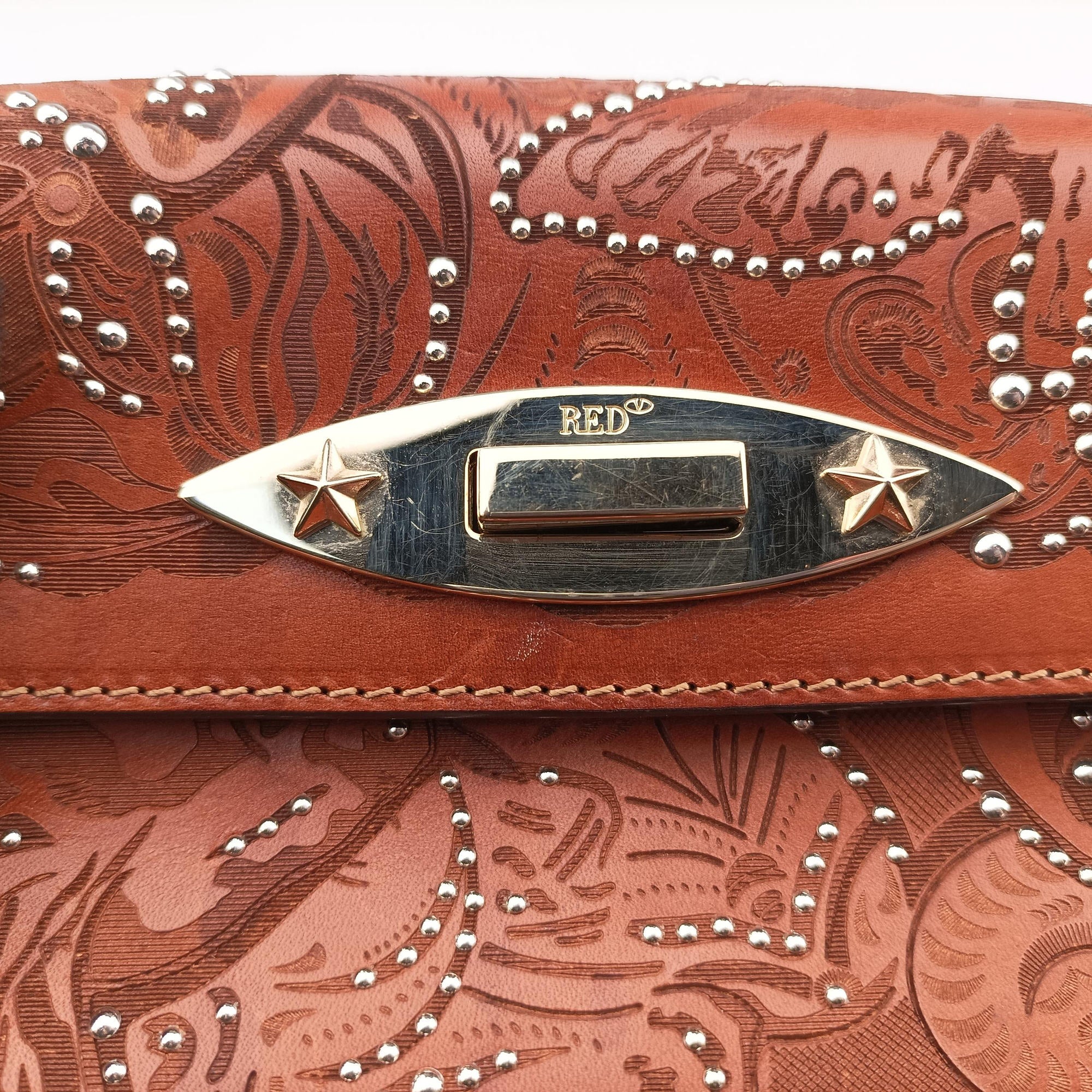 Studded Turn-Lock Brown Leather スタッズ ターンロック ブラウン レザー
