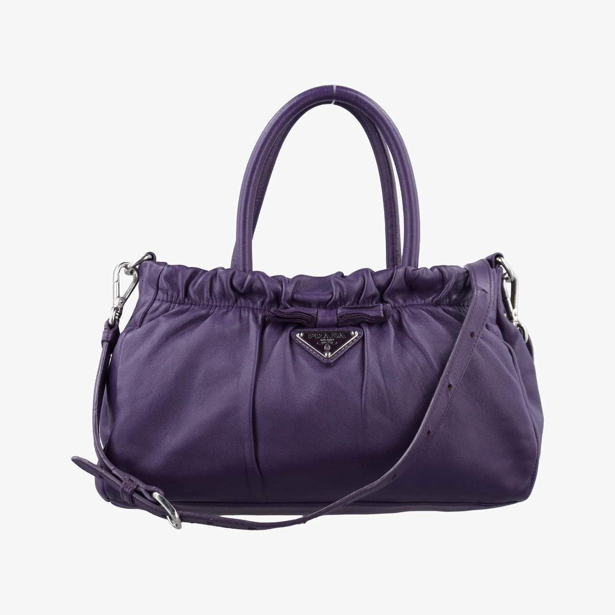 Pre-owned Prada ribbon gather Purple Leather BN1631 shoulderbag | stylenewstar