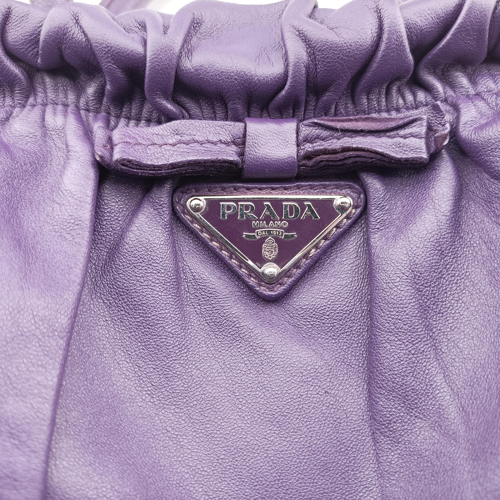 Pre-owned Prada ribbon gather Purple Leather BN1631 shoulderbag | stylenewstar