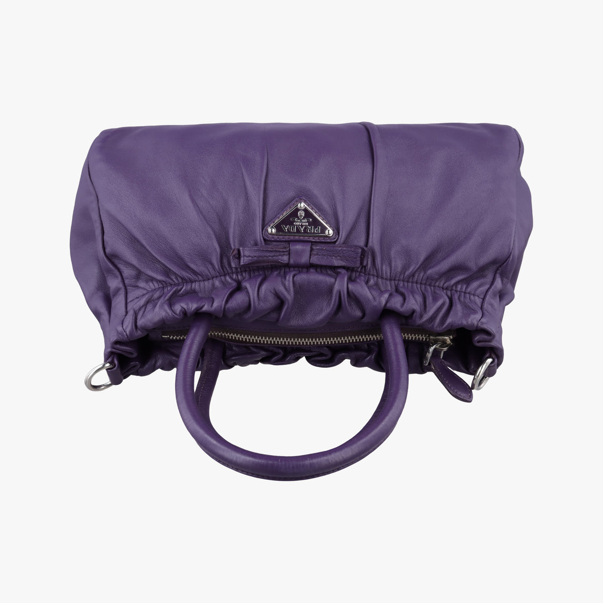 Pre-owned Prada ribbon gather Purple Leather BN1631 shoulderbag | stylenewstar