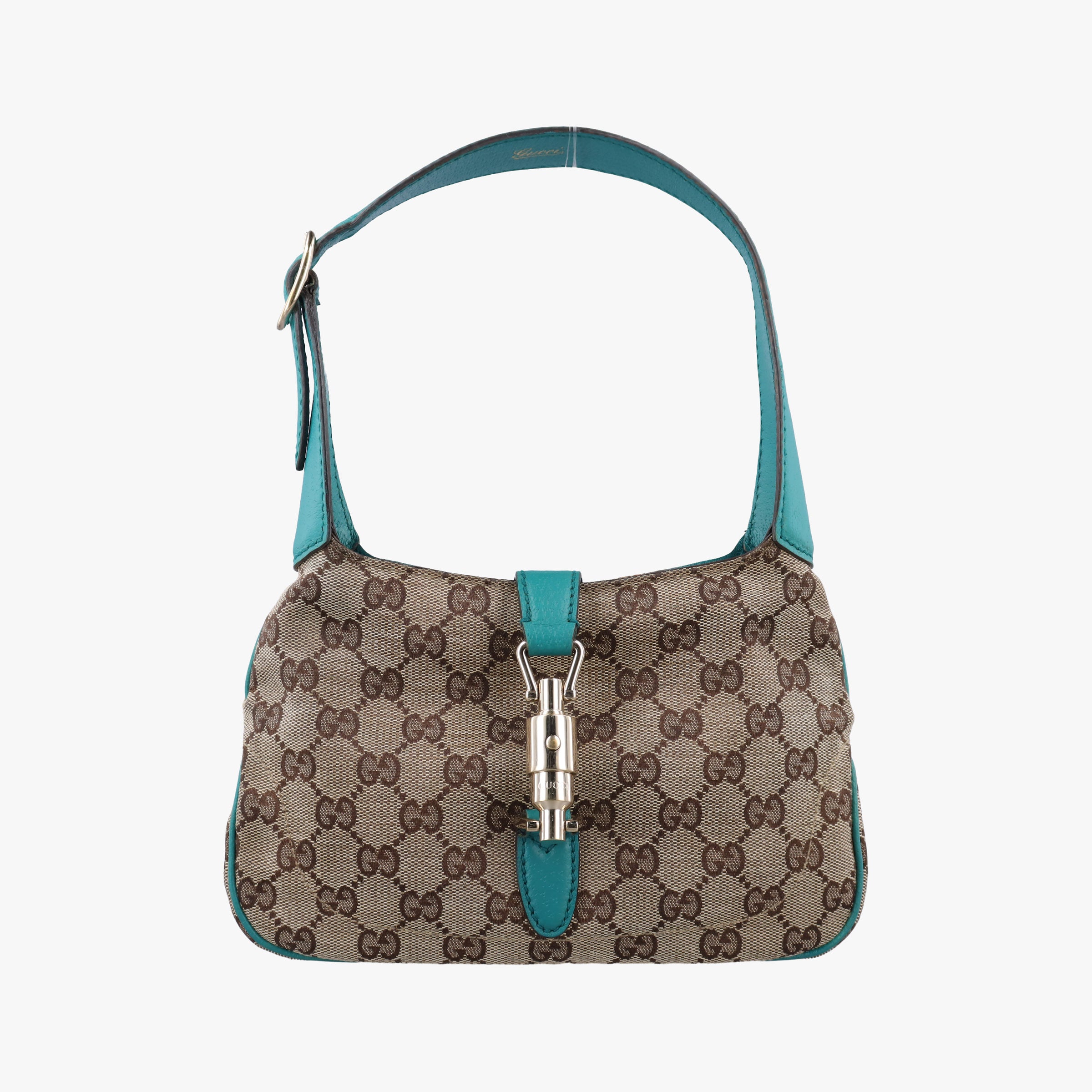 Pre-owned Gucci Jackie khaki×blue canvas×leather 141576 shoulderbag | stylenewstar