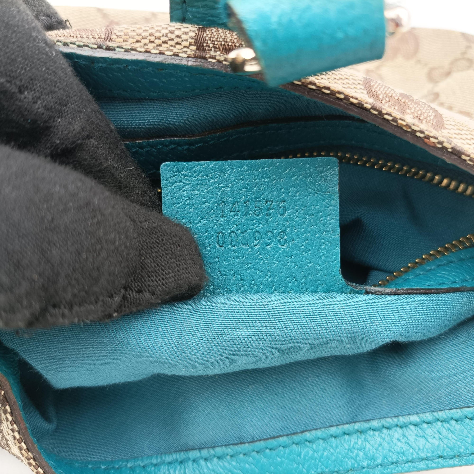 Pre-owned Gucci Jackie khaki×blue canvas×leather 141576 shoulderbag | stylenewstar