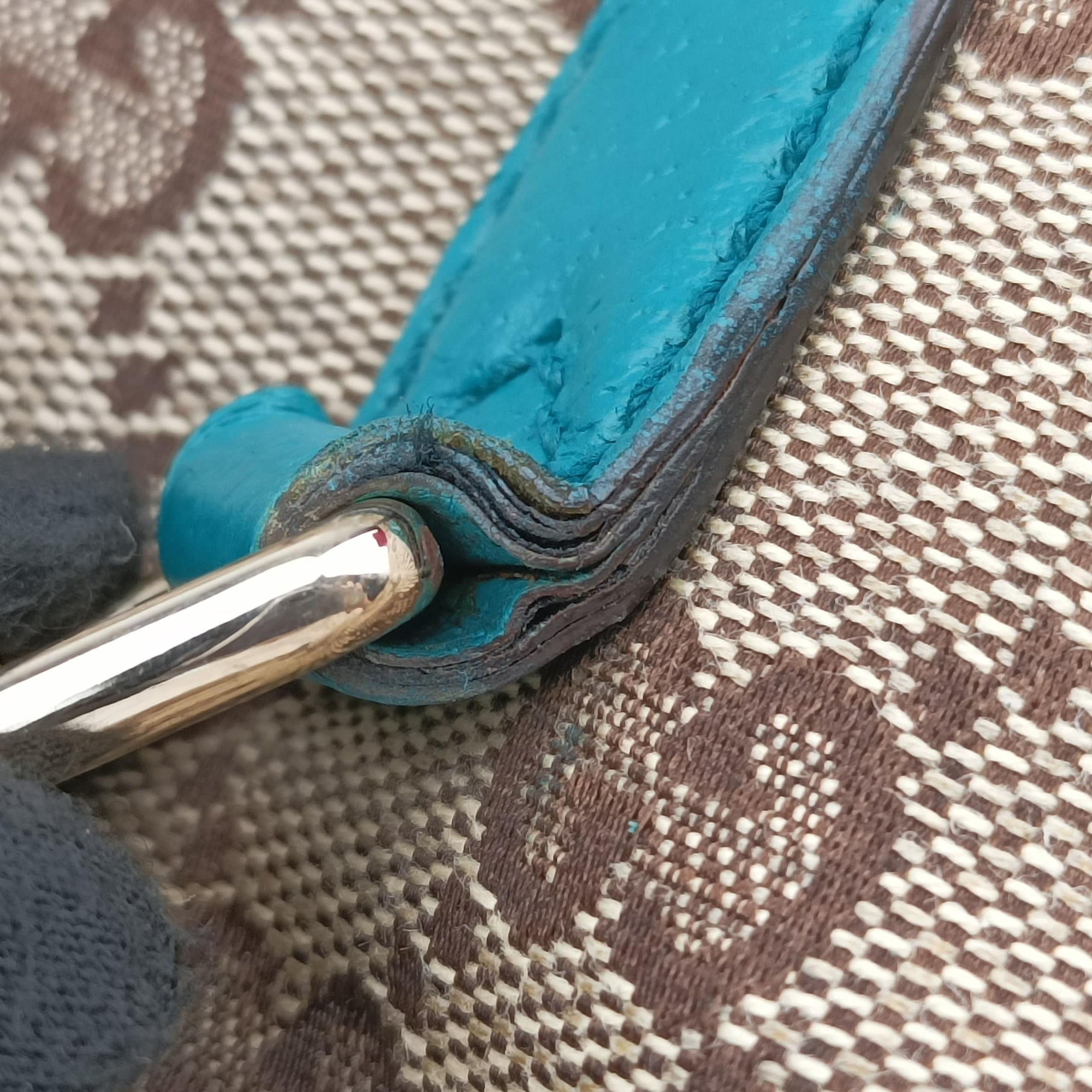 Pre-owned Gucci Jackie khaki×blue canvas×leather 141576 shoulderbag | stylenewstar