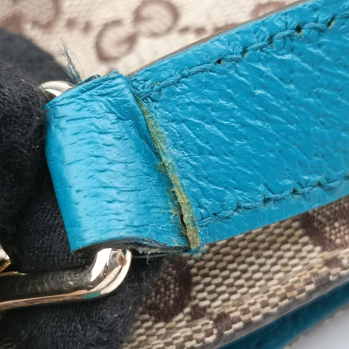 Pre-owned Gucci Jackie khaki×blue canvas×leather 141576 shoulderbag | stylenewstar