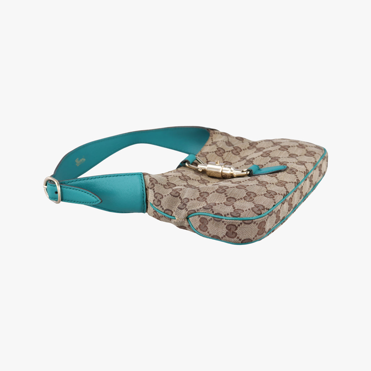 Pre-owned Gucci Jackie khaki×blue canvas×leather 141576 shoulderbag | stylenewstar