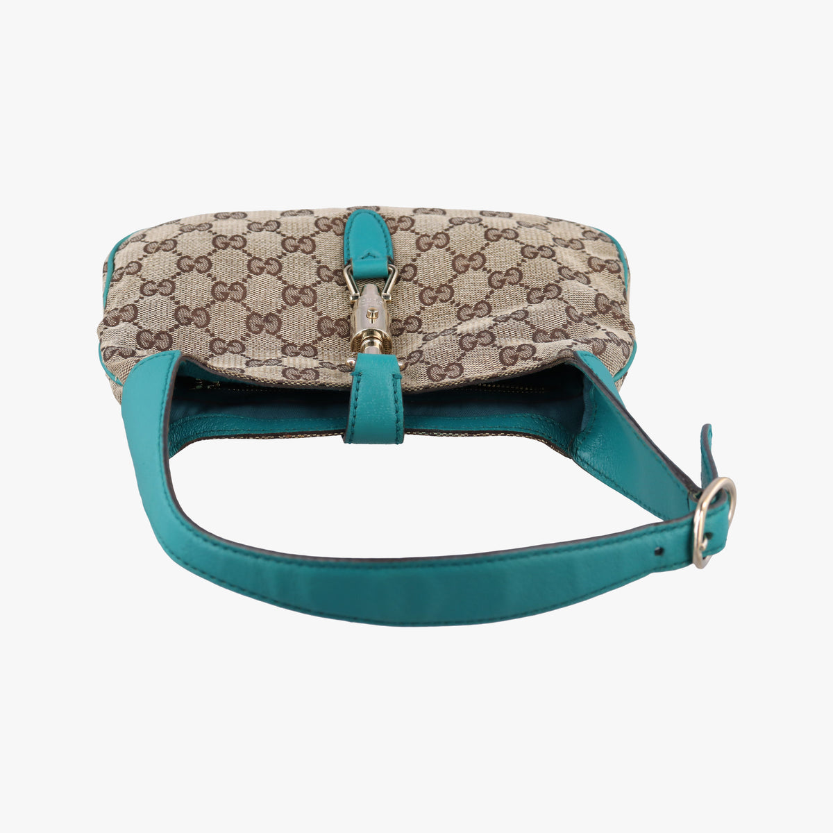Pre-owned Gucci Jackie khaki×blue canvas×leather 141576 shoulderbag | stylenewstar