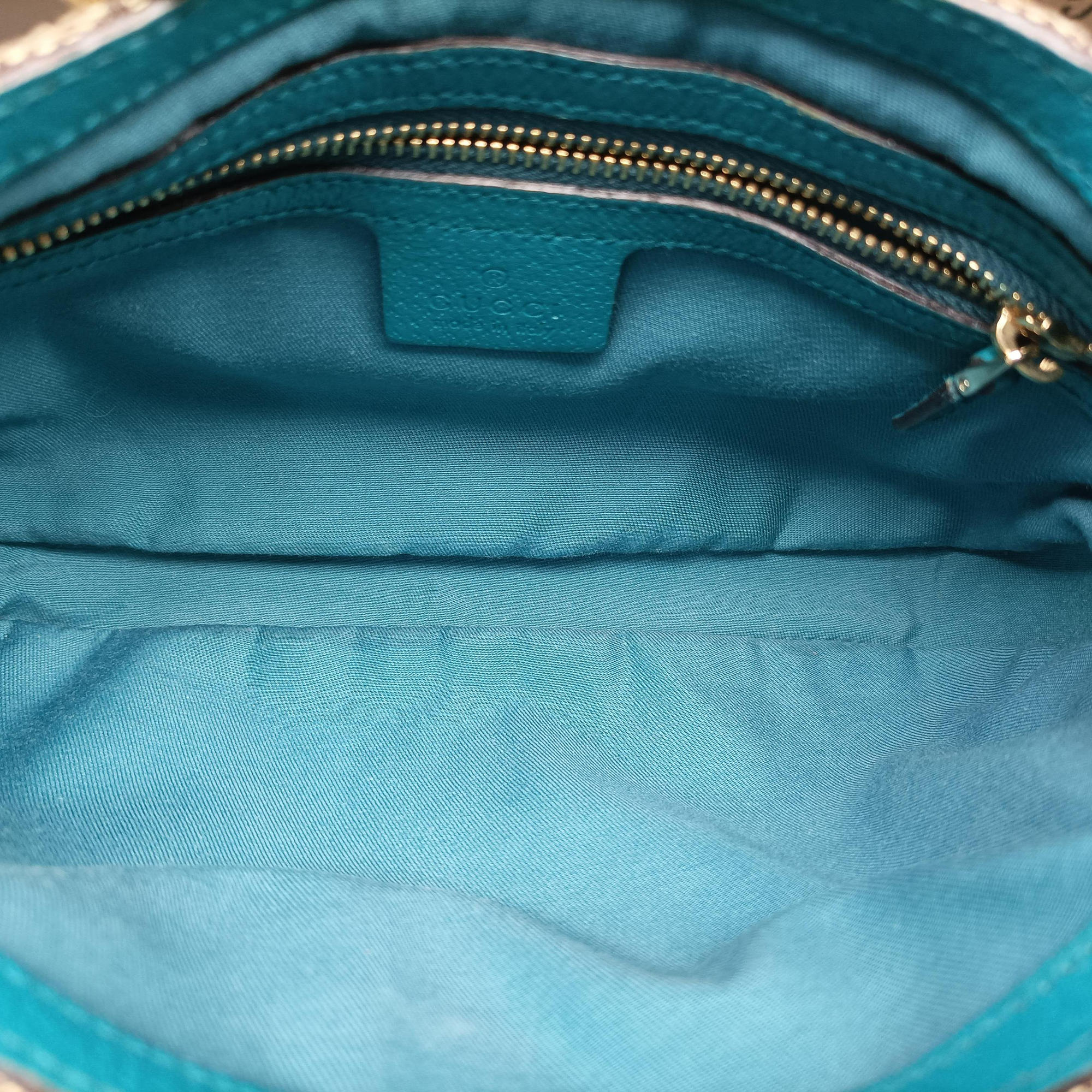 Pre-owned Gucci Jackie khaki×blue canvas×leather 141576 shoulderbag | stylenewstar