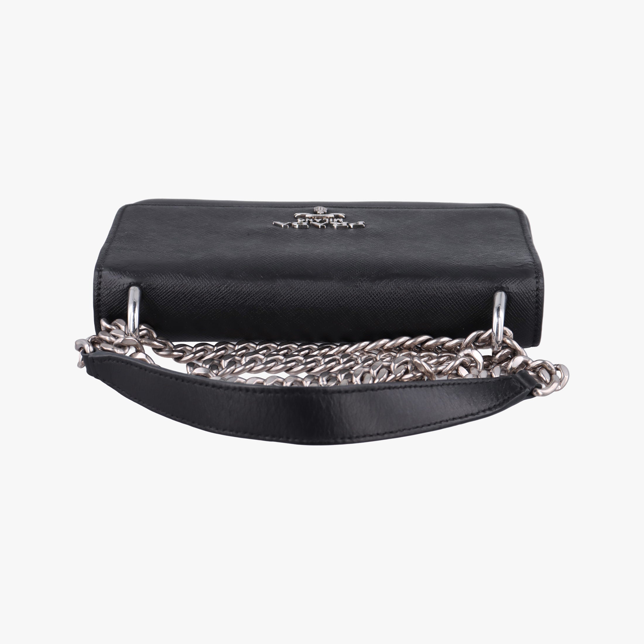 Pre-owned Prada Pattina City chain Black SAFFIANO Leather 1BD009 shoulderbag | stylenewstar