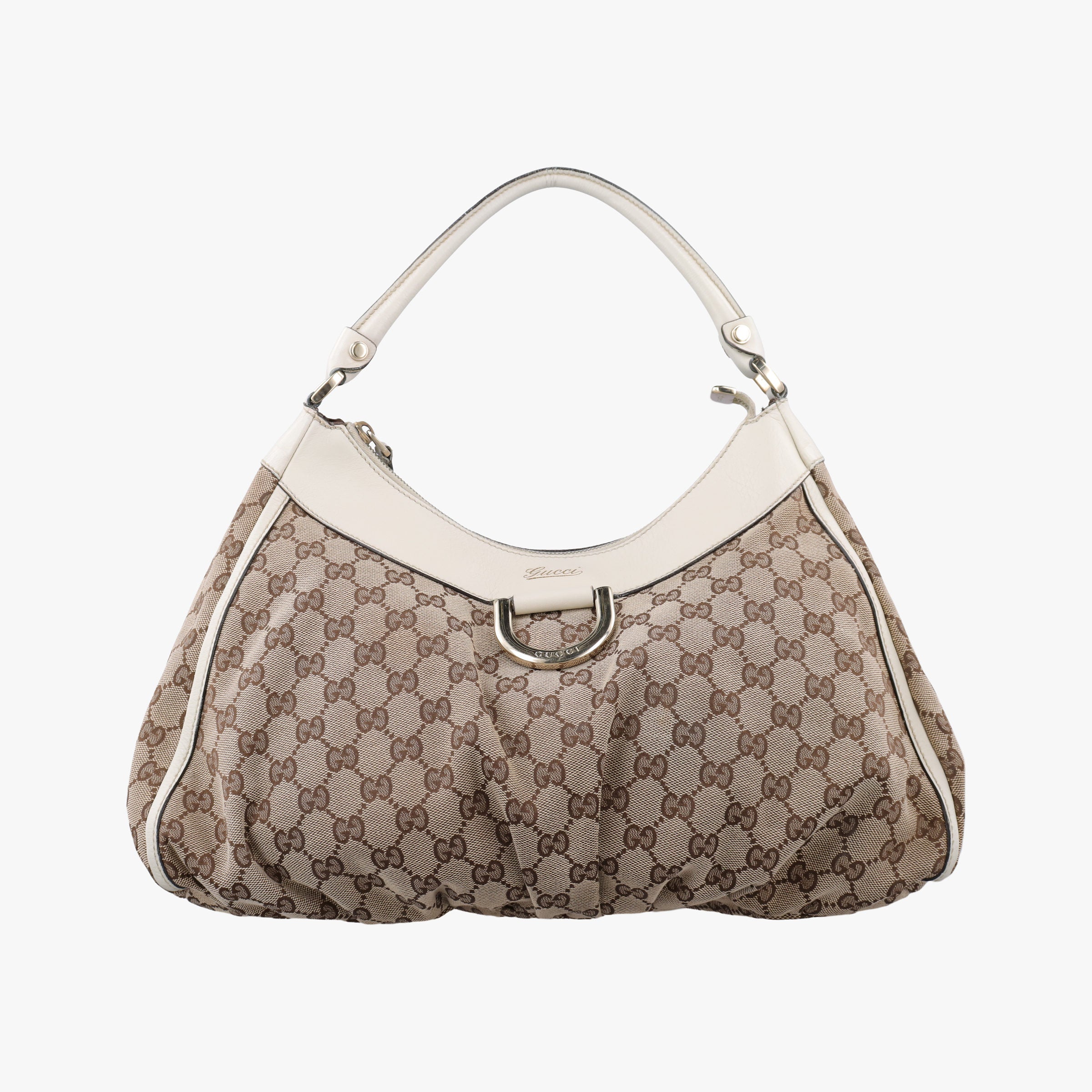 Abbey D-ring Hobo Beige×White canvas×leather 189833 E0248714アビー Dリング ホーボー ベージュ×ホワイト キャンバス×レザー 189833 E0248714