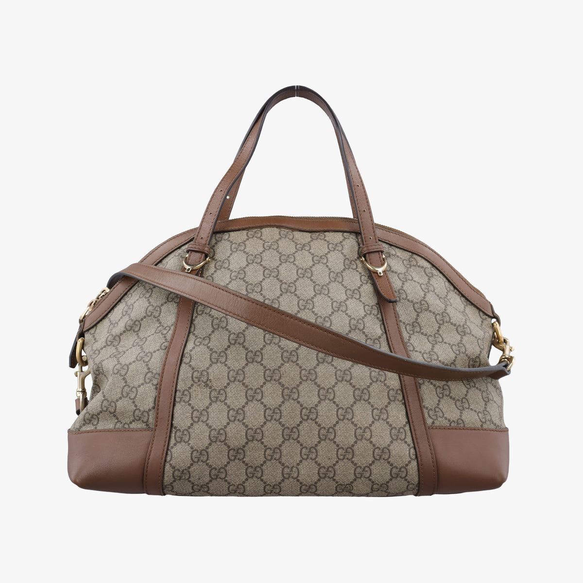 GG Supreme Medium Nice Dome Beige×Brown PVC coated canvas × leather 309614 C013356054GGスプリーム ミディアム ナイス ドーム ベージュ×ブラウン PVCコーティングキャンバス×レザー 309614 C013356054