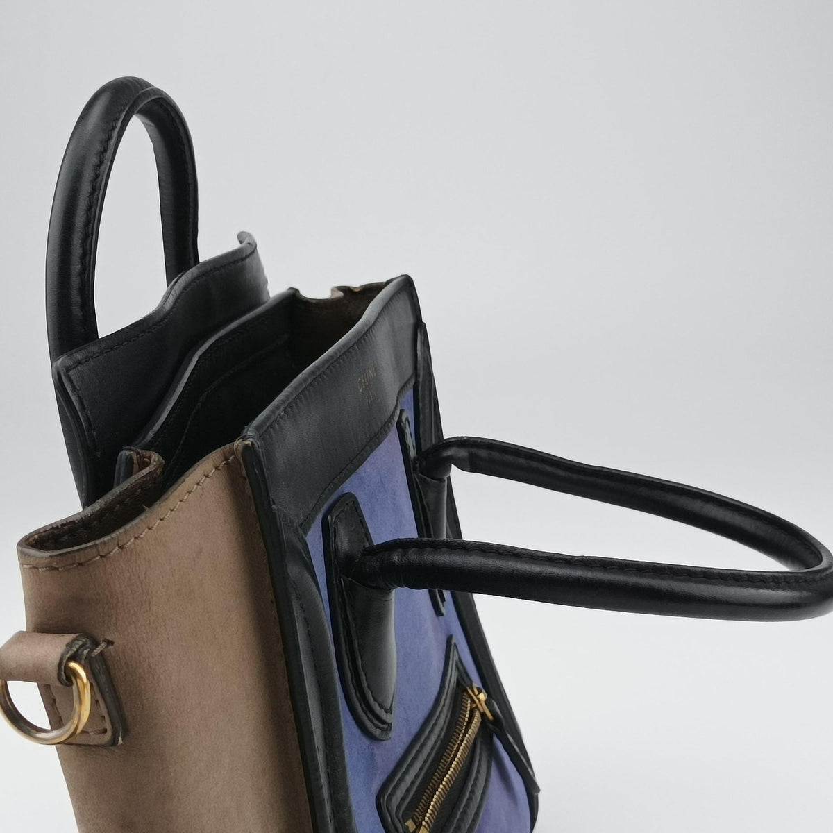 luggage nano shopper Blue×Black×Beige Leather×Suede F-ZP-0142ラゲージナノショッパー ブルー×ブラック×ベージュ レザー×スエード F-ZP-0142