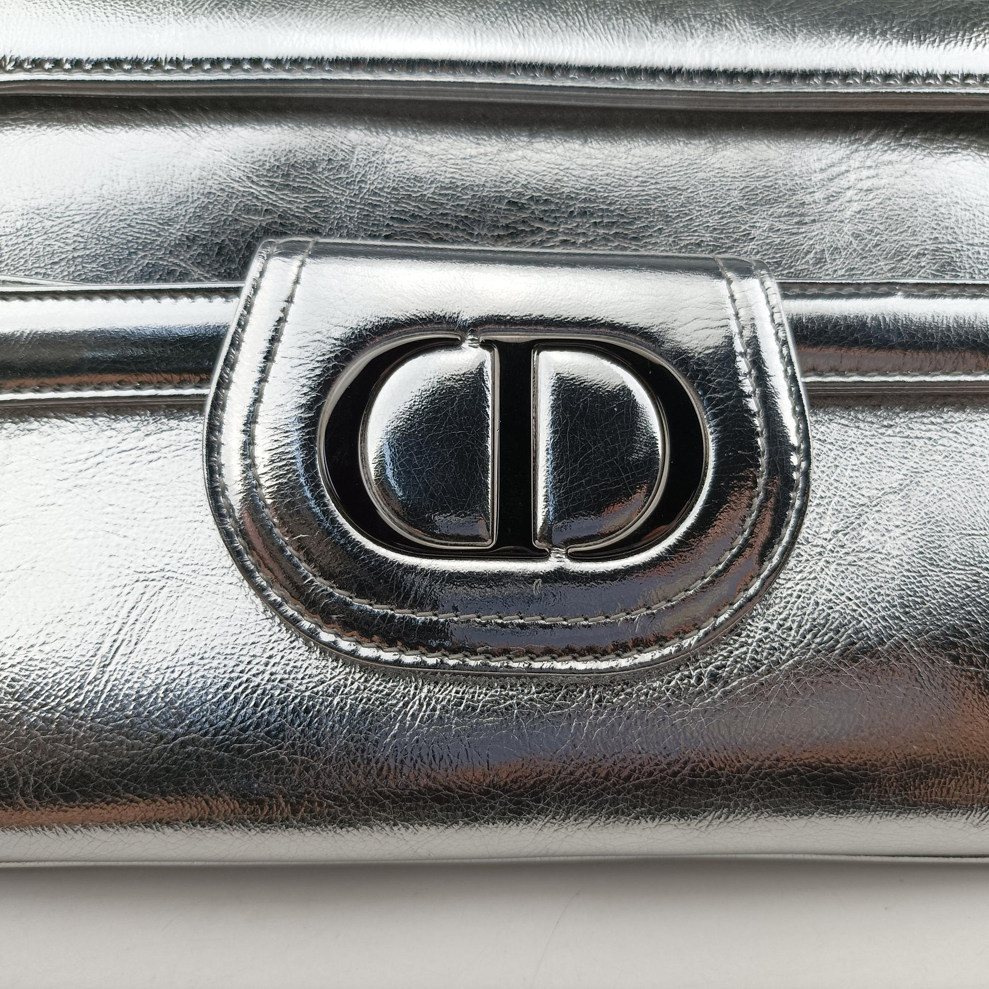 Dior double Medium Silver Leather 10-MA-0241ディオール ダブル ミディアム シルバー レザー 10-MA-0241