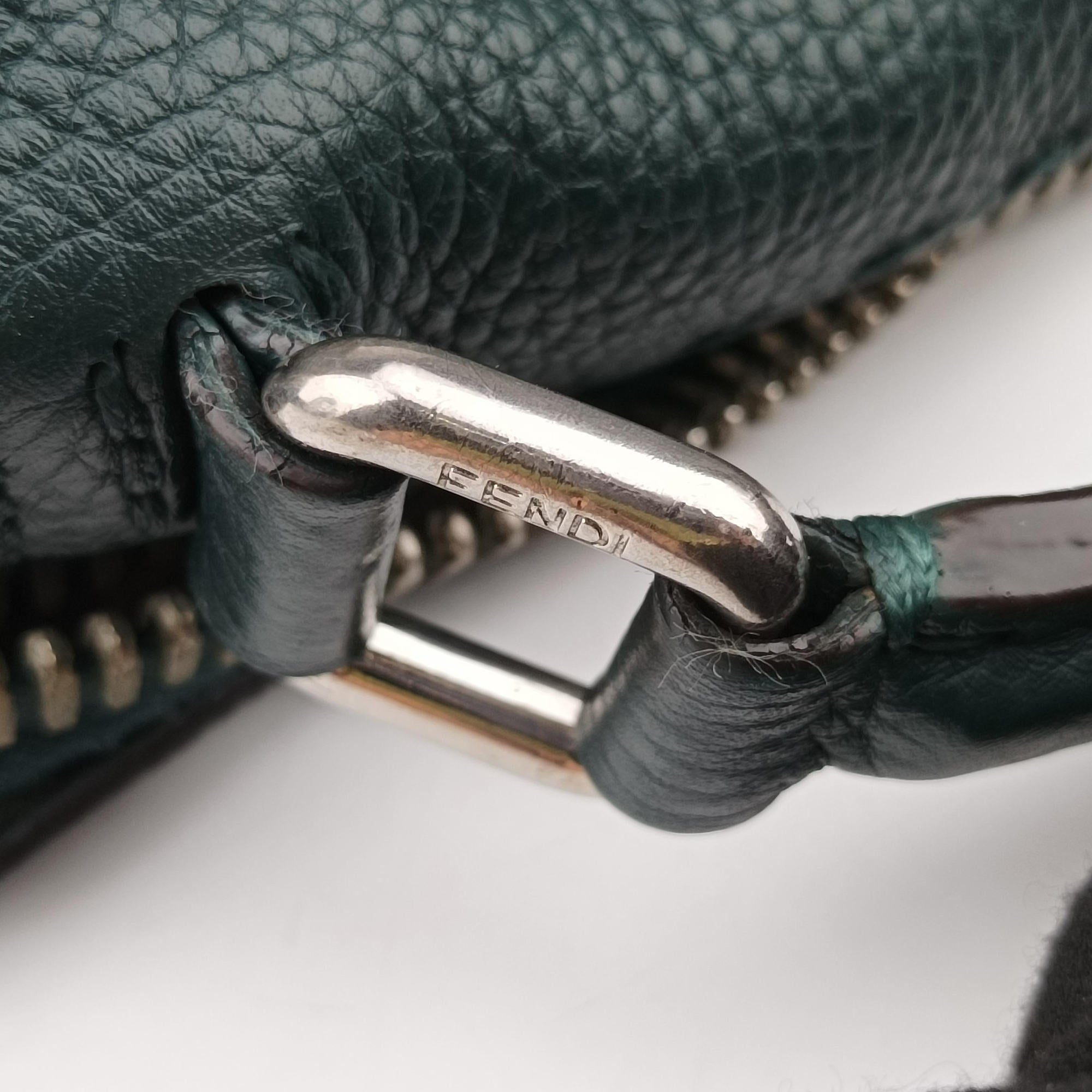 Pre-owned Fendi Selleria Lei Whipstitch Green Leather× Python shoulderbag | stylenewstar
