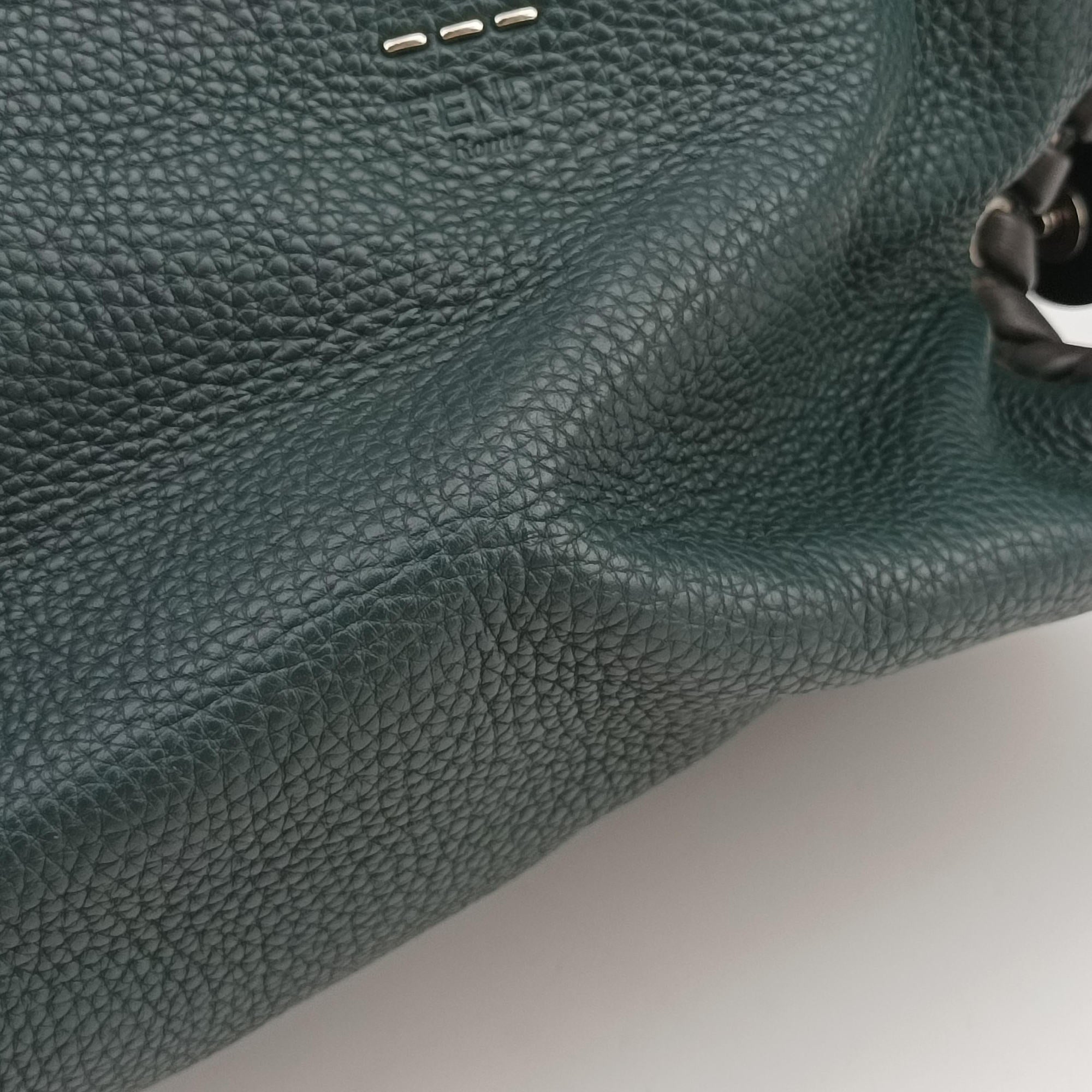 Pre-owned Fendi Selleria Lei Whipstitch Green Leather× Python shoulderbag | stylenewstar