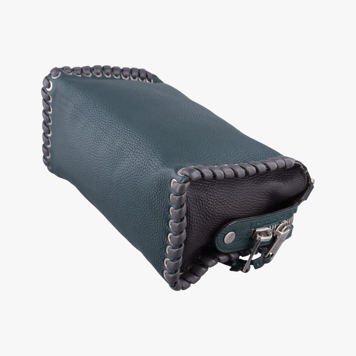 Pre-owned Fendi Selleria Lei Whipstitch Green Leather× Python shoulderbag | stylenewstar