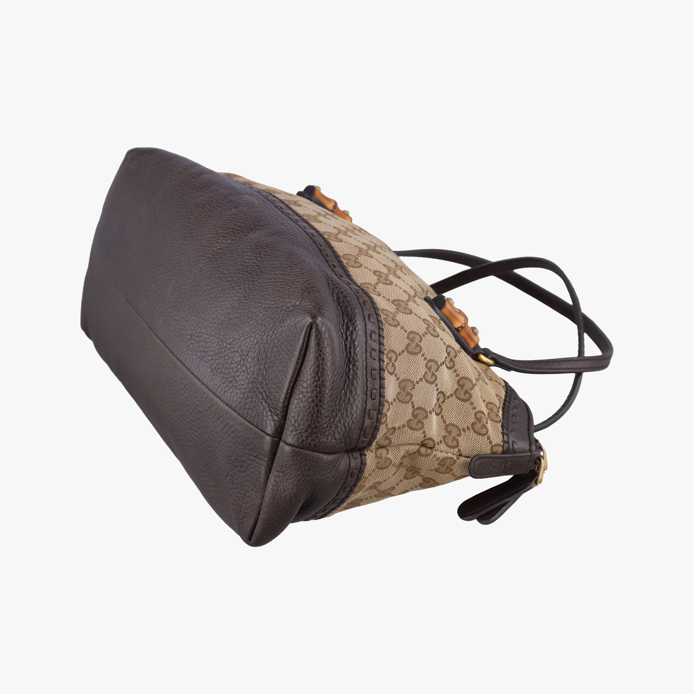 Pre-owned Gucci Bamboo Brown GGCanvas×Leather 339002 handbag | stylenewstar