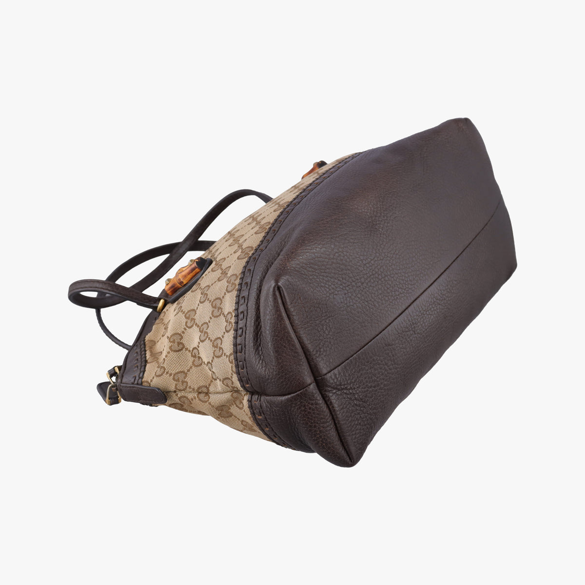 Pre-owned Gucci Bamboo Brown GGCanvas×Leather 339002 handbag | stylenewstar