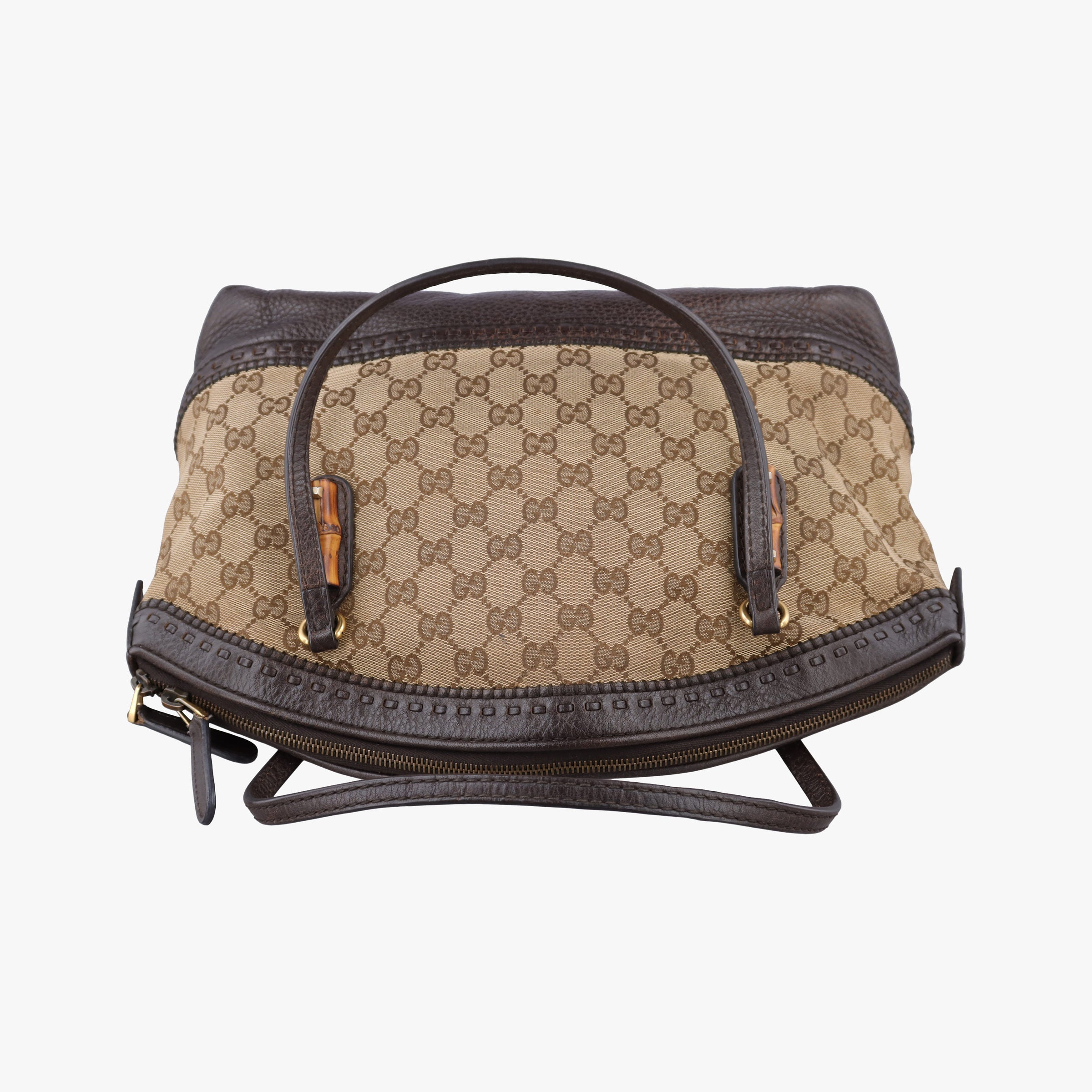 Pre-owned Gucci Bamboo Brown GGCanvas×Leather 339002 handbag | stylenewstar