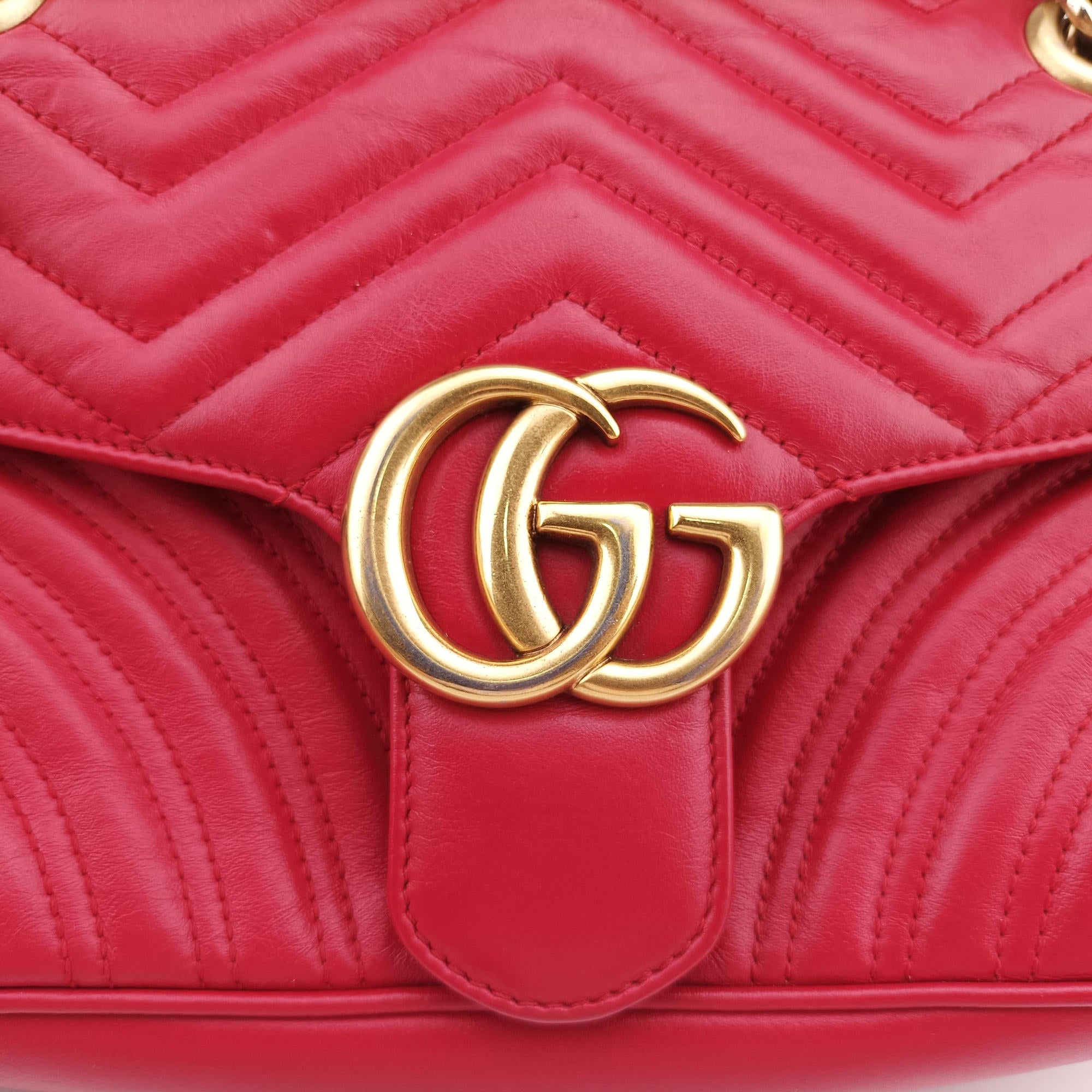 Pre-owned Gucci GG Marmont Red Leather 443497 shoulderbag | stylenewstar